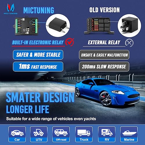 Miniatura 5 de MICTUNING Panel de interruptor de 12 cuadrillas P1S-B12 azul 80Amp 9601920 W de palanca y apagado momentáneo, caja de relé de control de circuito