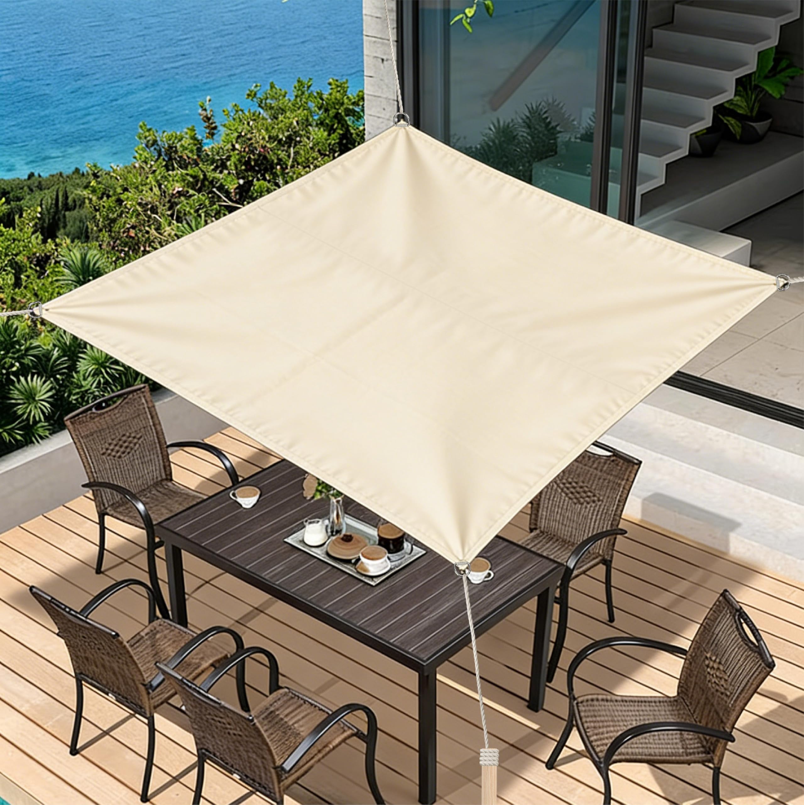 Tenda da Sole per Esterno Impermeabile Quadrata 3 x 3 m Vela Parasole con Occhielli per Giardino Piscina Balcone