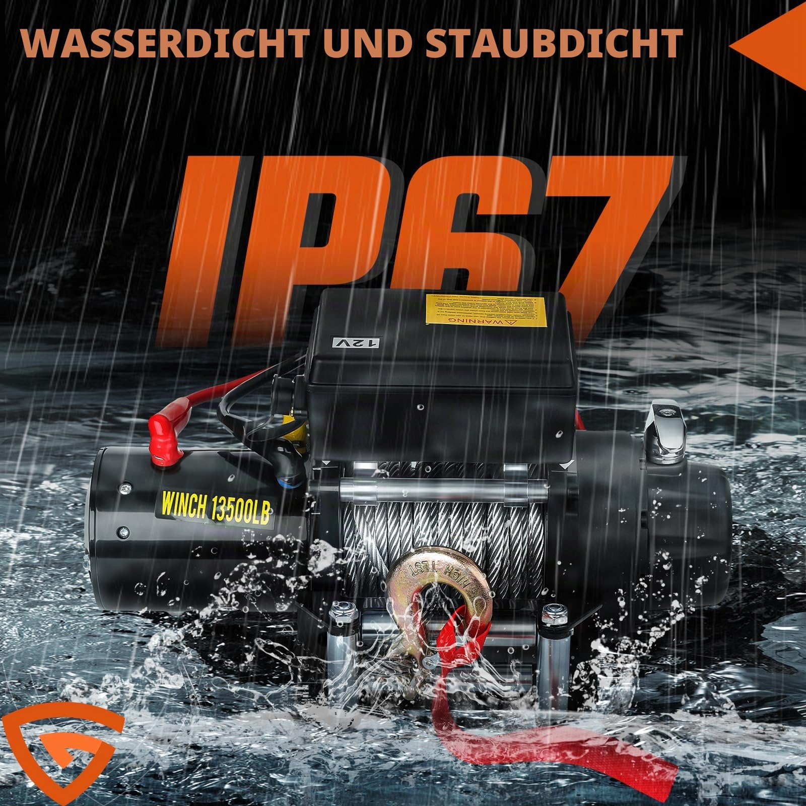 GEARMONSTER Elektrische Seilwinde 6123kg 13500lbs 12V Funkfernbedienung | Motorwinde, 2 Funkfernbedienungen, Kabelsteuerung, Abschleppen, für Jeep SUV ATV Quad Boot, wasserdicht IP67