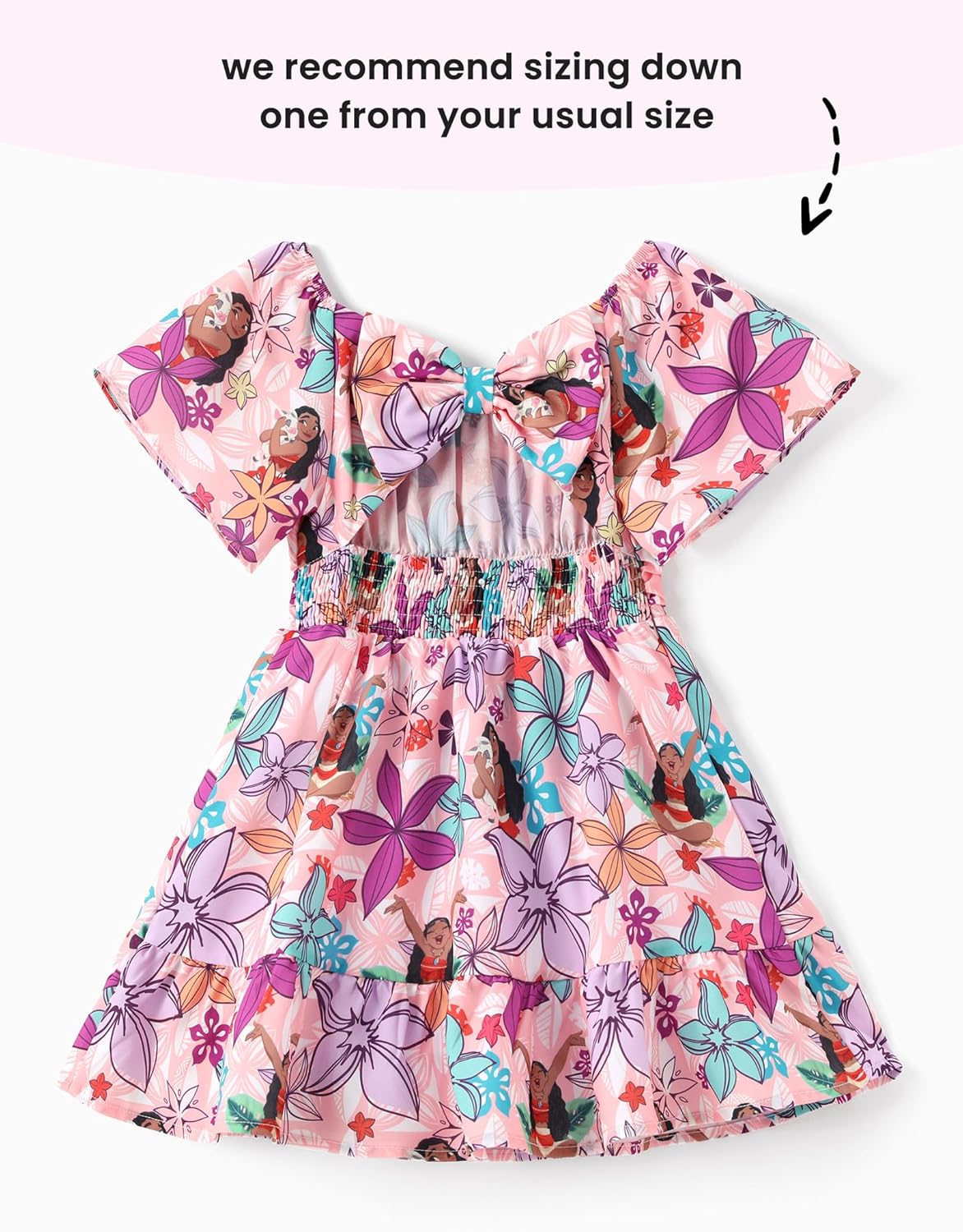 Disney Stitch Minnie Frozen Elsa Princess Girls Backless Dress Off Shoulder/Short Sleeve Cinched Waist Kids Clothes Ages 2-13 - Image 3