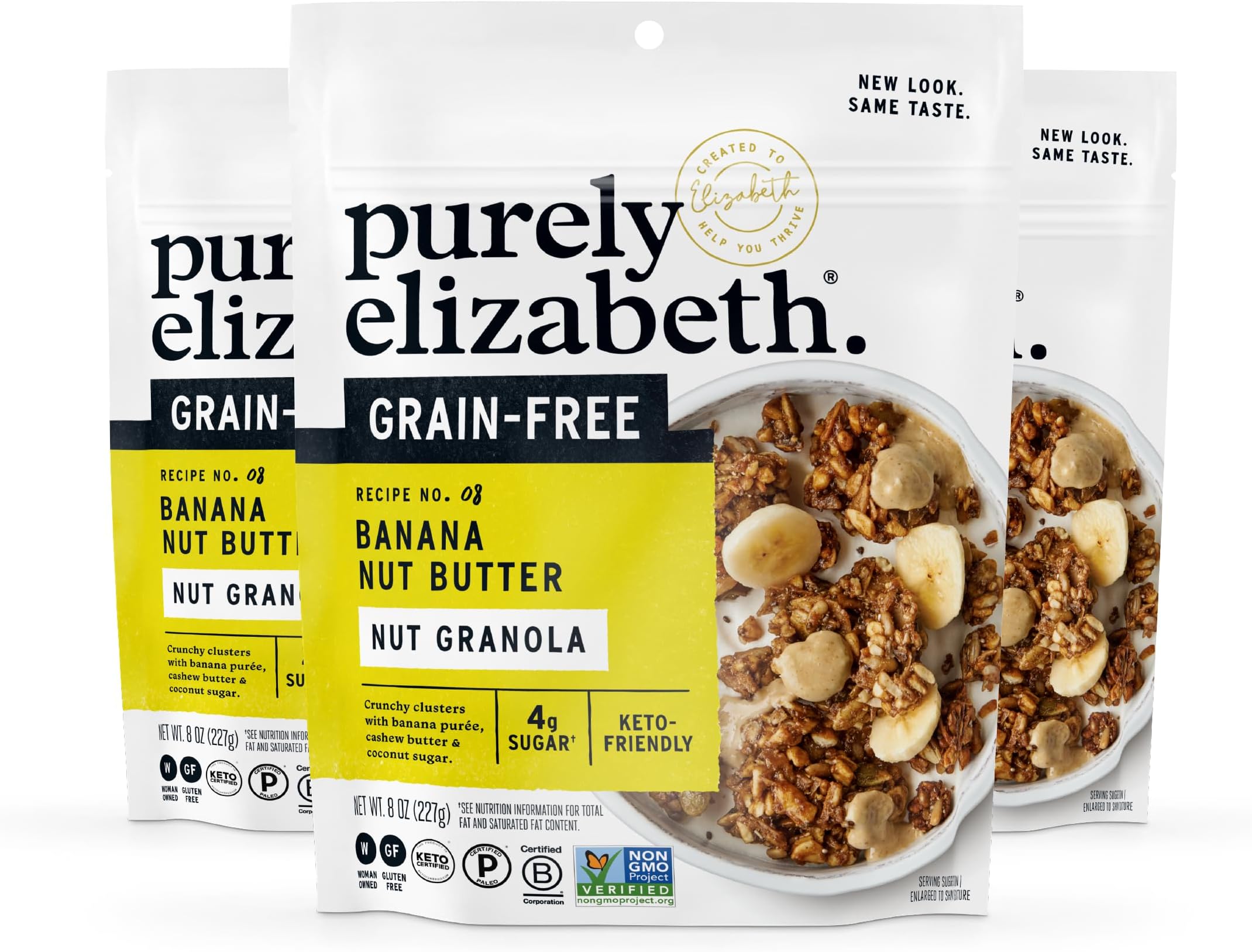 Purely Elizabeth, Banana Nut Butter, Grain-Free Granola, Vegan, Gluten-Free, Keto, Paleo, non-GMO, 8oz (3 ct.)