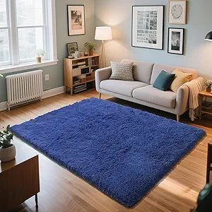 Blue Fluffy Rug Shaggy Area Rug, 4x6 Area Rugs for Girls Bedroom, Soft Cute Baby Play Mat, Indoor Floor Carpet for Teen, Nursery, Preppy Dorm, Plush Aesthetic Bedside Rug