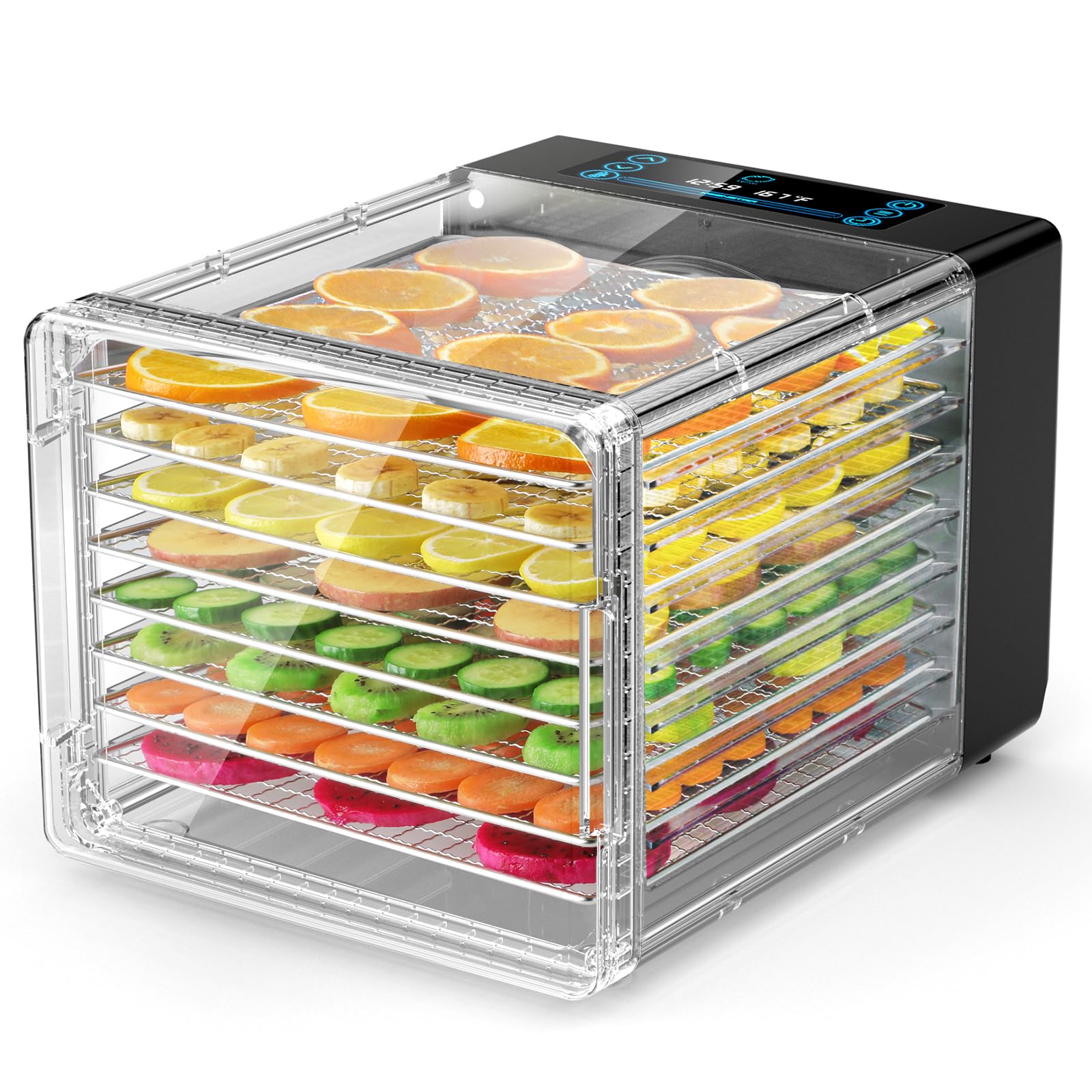 Food Dehydrator Machine Detachable, 8 Stainless Steel Trays, LED Display, 48H Timer & 86?-167? Temperature Control, 600W Dryer for Jerky, Herb, Meat, Veggies, Fruit, Dog Treats, Recipe Book Included