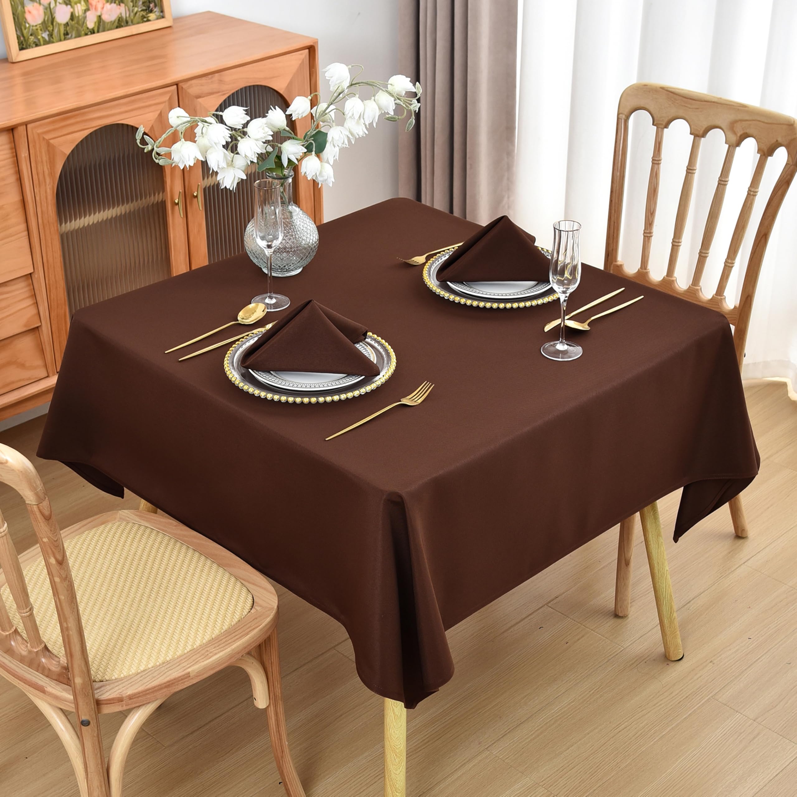 Viiamacki Brown Square Tablecloth, 52 x 52 Inch, Stain and Wrinkle Resistant Machine Washable Polyester Table Cloth, Fabric Square Card Table Cover for Patio — image 1