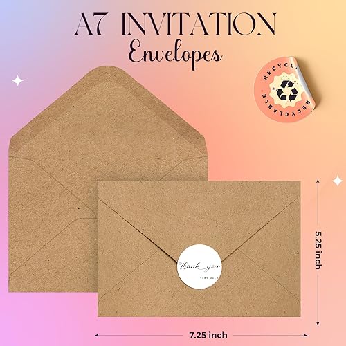 Miniatura 2 de ACSTEP Paquete de 100 sobres de papel kraft de 5 x 7 pulgadas, sobres marrones A7 autosellados para bodas, invitaciones, fotos, postales, tarjetas