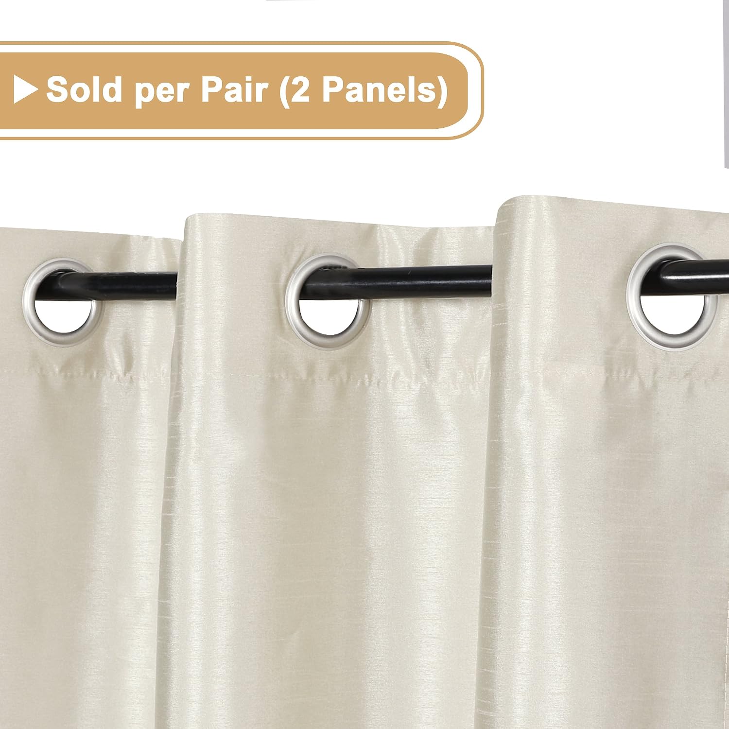 Blackout (2 Layers) Curtains Elegant Extra Long Lined Faux Silk Curtains with Natural Liner Panels Drapes, Thermal Insulated Window Treatment Grommet 2 Panels, Large Size 108 Inch - Ivory