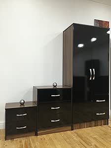 ELEGANT Bedroom Furniture Wardrobe Set 2 Soft Close Doors High Gloss Wardrobe With Mirror And 4