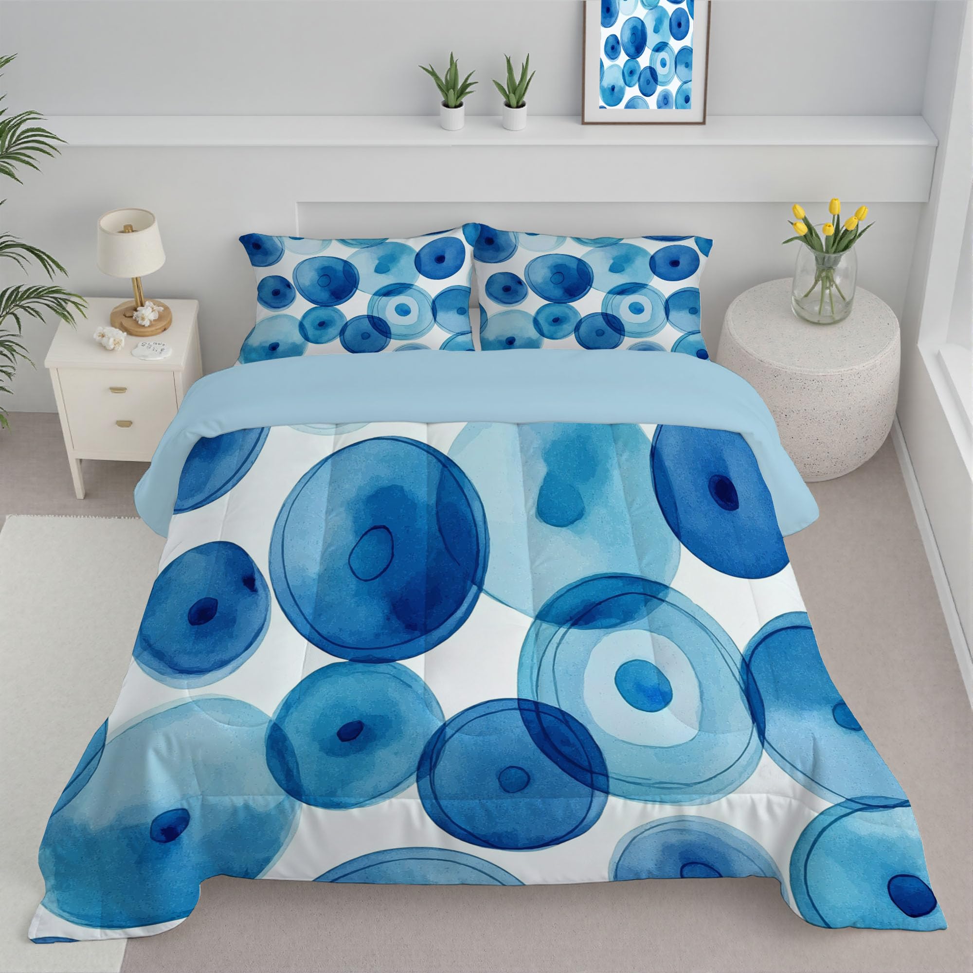 Couette 4 saisons 240x220 avec motif géométrique bleu pour un couchage léger réversible