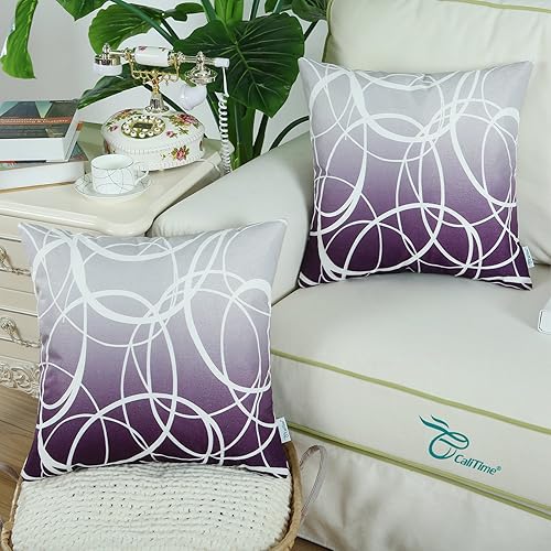 Miniatura 2 de CaliTime - Juego de 2 fundas de almohada de lona suave para sofá, decoración del hogar, diseño moderno degradado, círculos difuminados a ambos