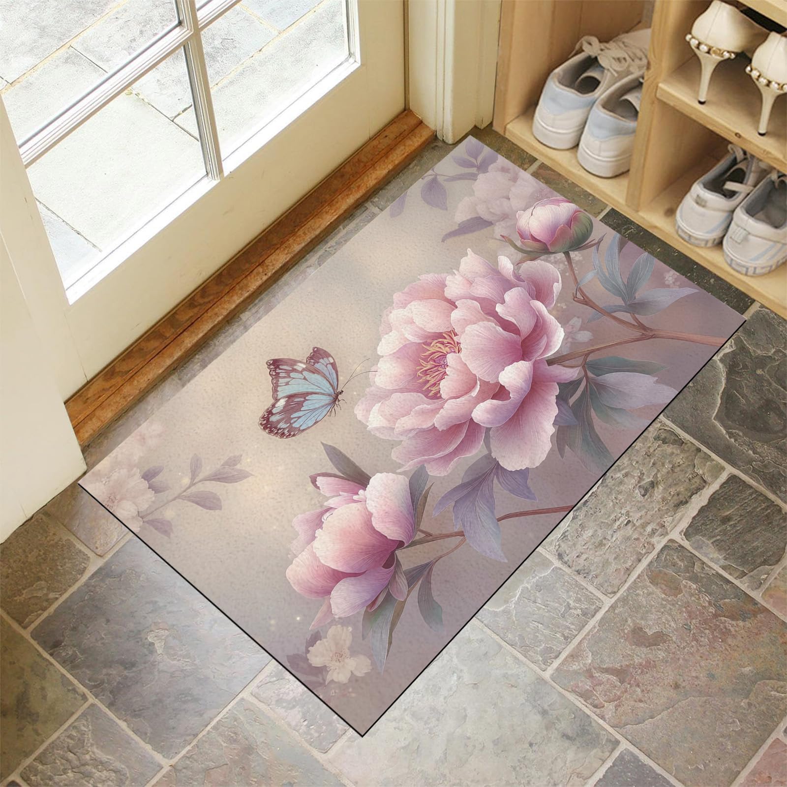 Tapis style champêtre entrée intérieur rose pour sublimer votre hall
