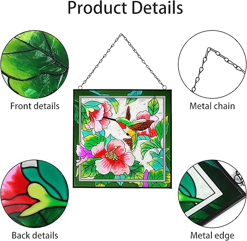 Miniatura 2 de Colgantes de vidrieras de 11 pulgadas, panel atrapasoles de cristal con cadena para colgar en ventana, regalos para mamá, esposa, amiga (colibrí)