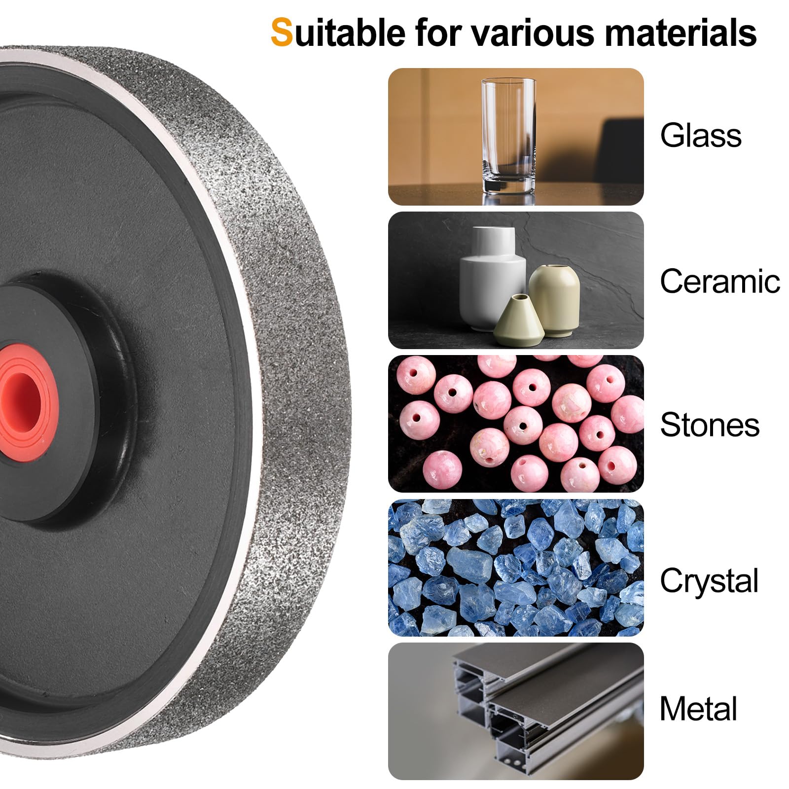 sourcing map Rueda lapidaria de diamante de 6 x 1 pulgada con agujero de eje de 1 pulgada, ruedas de molienda de joyería de grano 35 con reductores, para piedra, mármol, gema, vidrio, cerámica,