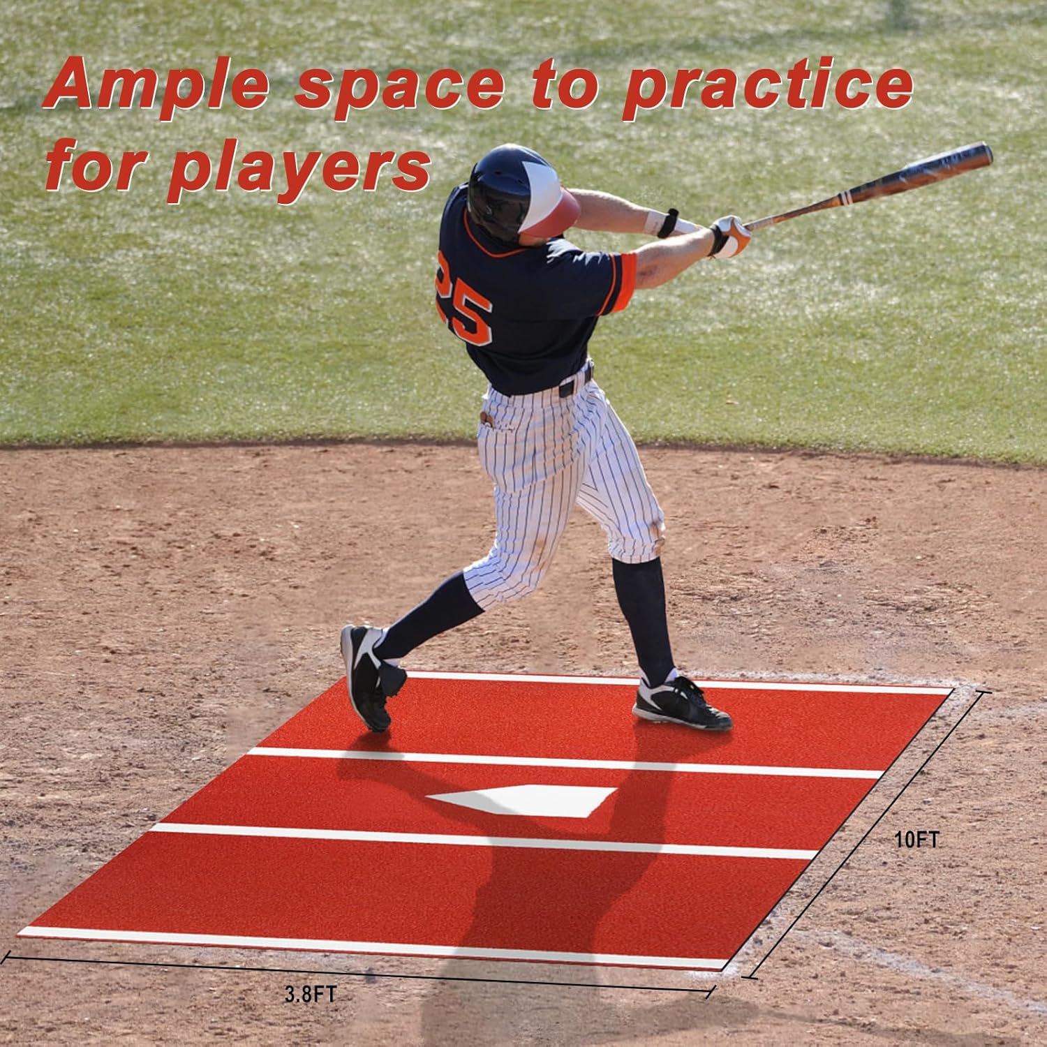 Baseball Batting Mat, 10 * 3.8ft Softball Hitting Mat, Baseball Training Turf Mat for Indoor &Outdoor-1 Baseball Batting,3 Balls Included