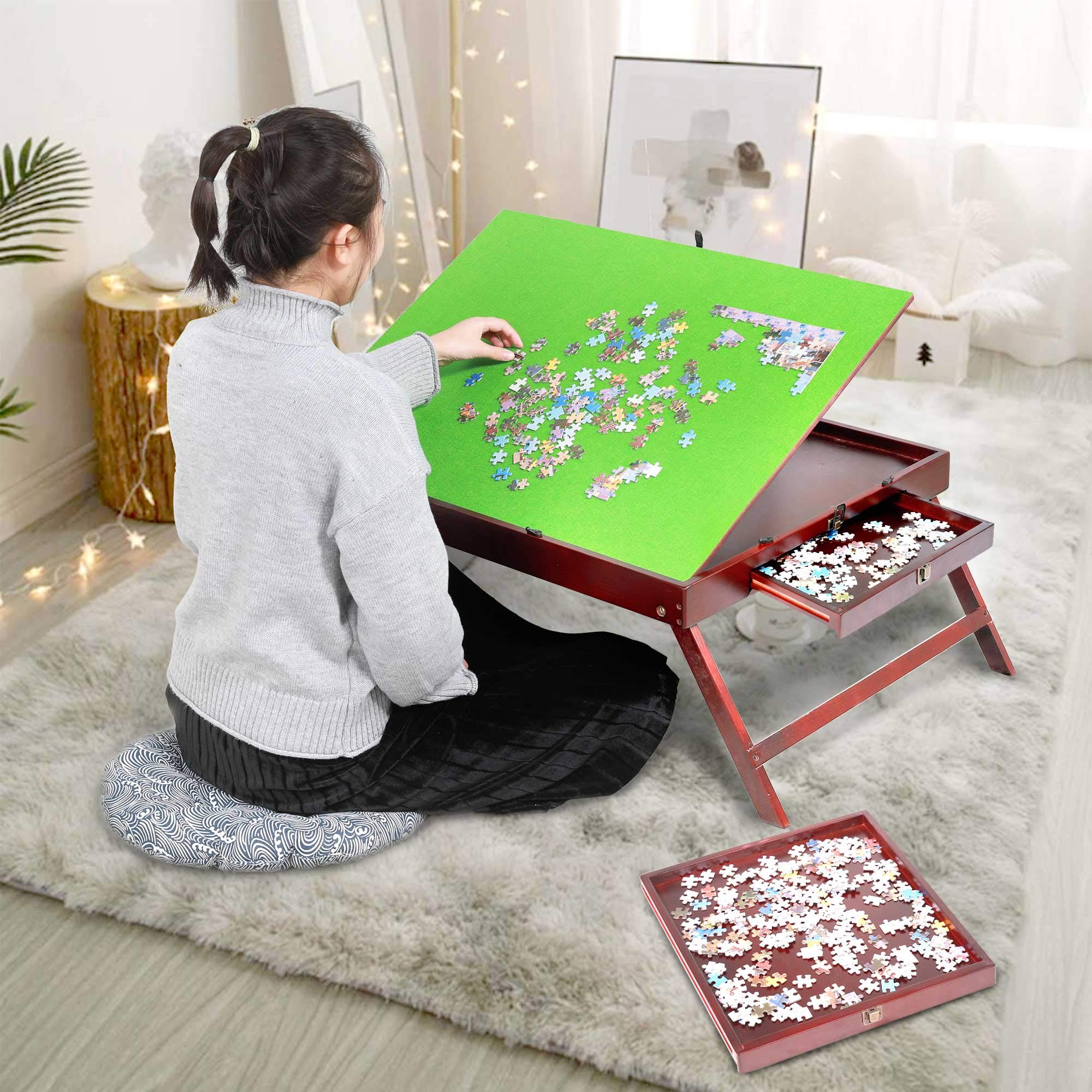 Photo 1 of Fanwer Puzzle Table Wooden Jigsaw Puzzle Tables for Adults Portable Large with 2 Sliding Drawers and Tilting Board Folding Puzzle Board with Non-Slip Surface Up, to 1000 Pieces Small Puzzle Pieces 1000 With Drawers and Legs