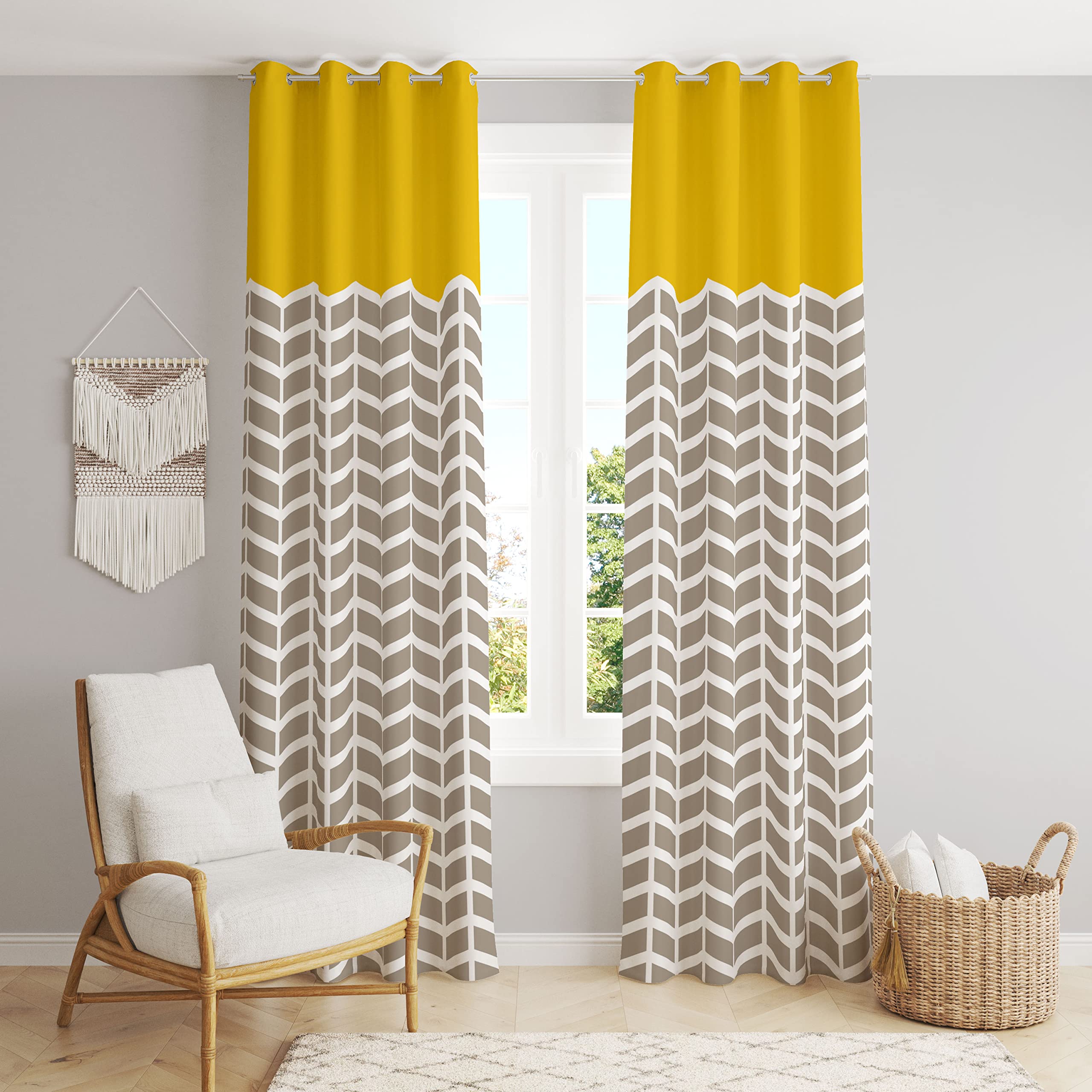 UrbenDecorra Polyester Digital Printed Zigzag Curtain 9 Feet Long Door Curtain, Yellow || Pack of 2 Piece Curtain (B0C23M59SS) Amazon Price History, Amazon Price Tracker