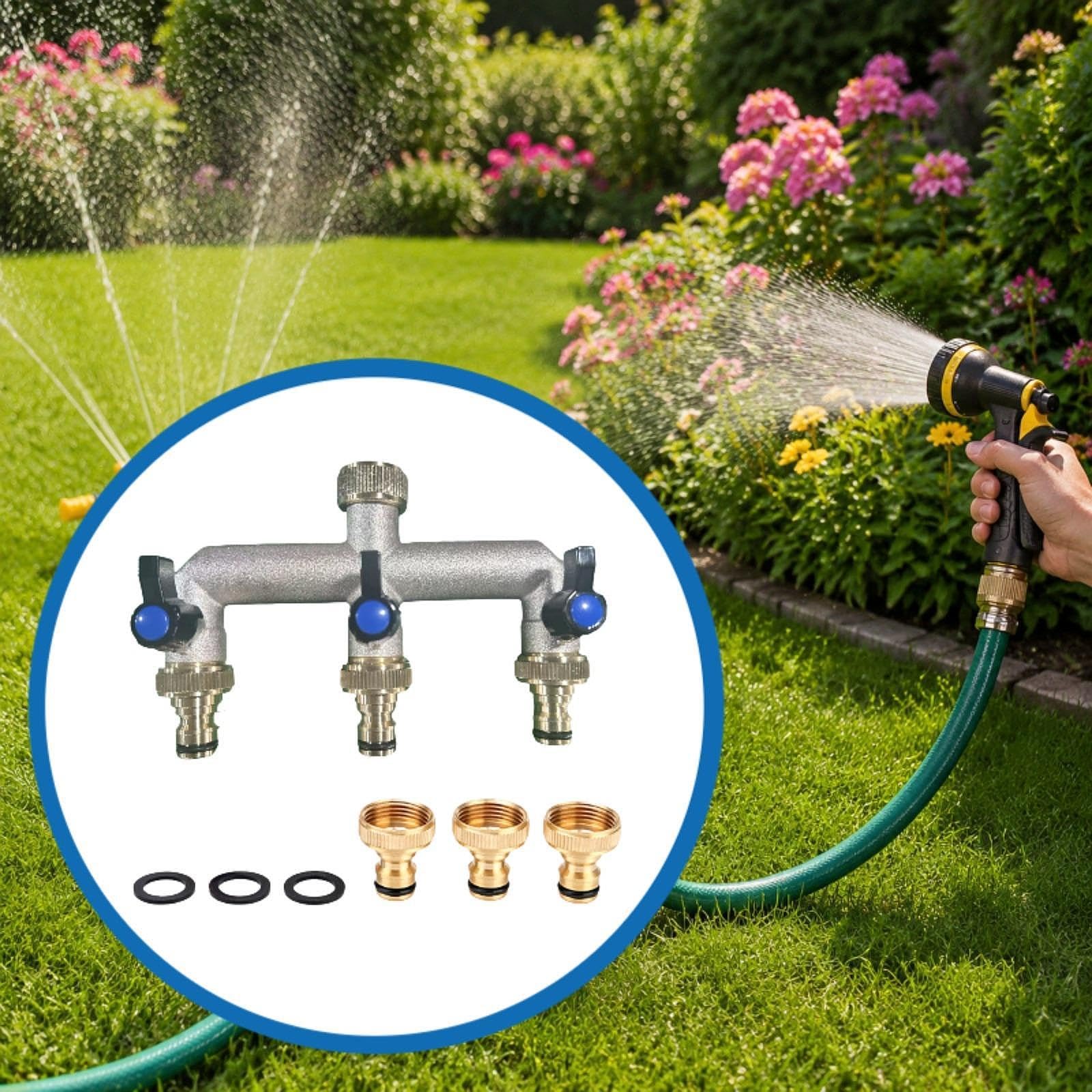 Sdoppiatore Tubo da Giardino Raccordo Valvola Ottone Estensione Manico Installazione Facile Adatto per Irrigazione Giardino Prato Irrigazione, Nero Blu