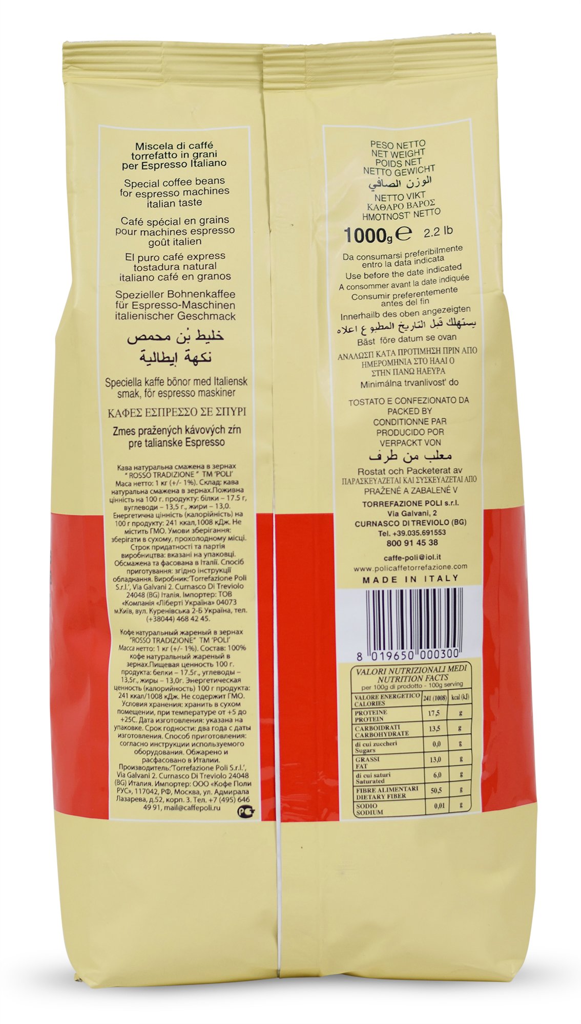 Caffè Poli Rosso Tradizione Espresso Italiano | Hervorragend für Kaffeevollautomaten, Siebträger und Espressomaschine | Kaffee-Bohnen aus Italien (10 x 1 kg Packung)