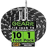Vista 10 de GEARit Cable para instrumentos de audio (10 pies), ángulo recto a recto de 1/4 de pulgada macho a macho para cable AMP, base y guitarra eléctrica