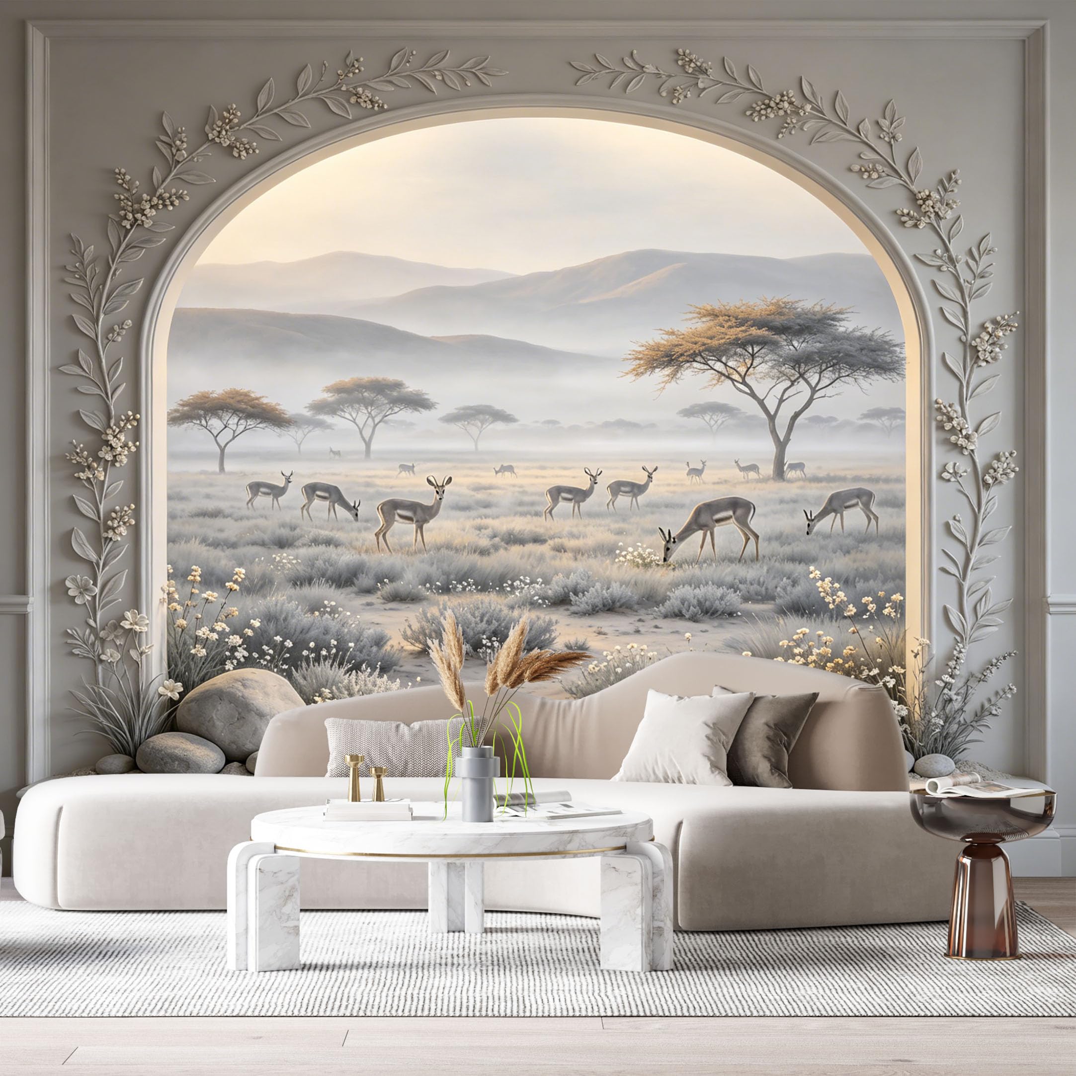 Custom Size Wall Murals Savannah Antelope Wildlife Landscape 3D Trompe L'Oeil SelfAdhesiveWall Fabric Removable Wallpaper Wall Decor for Living Room Bedroom Bathroom