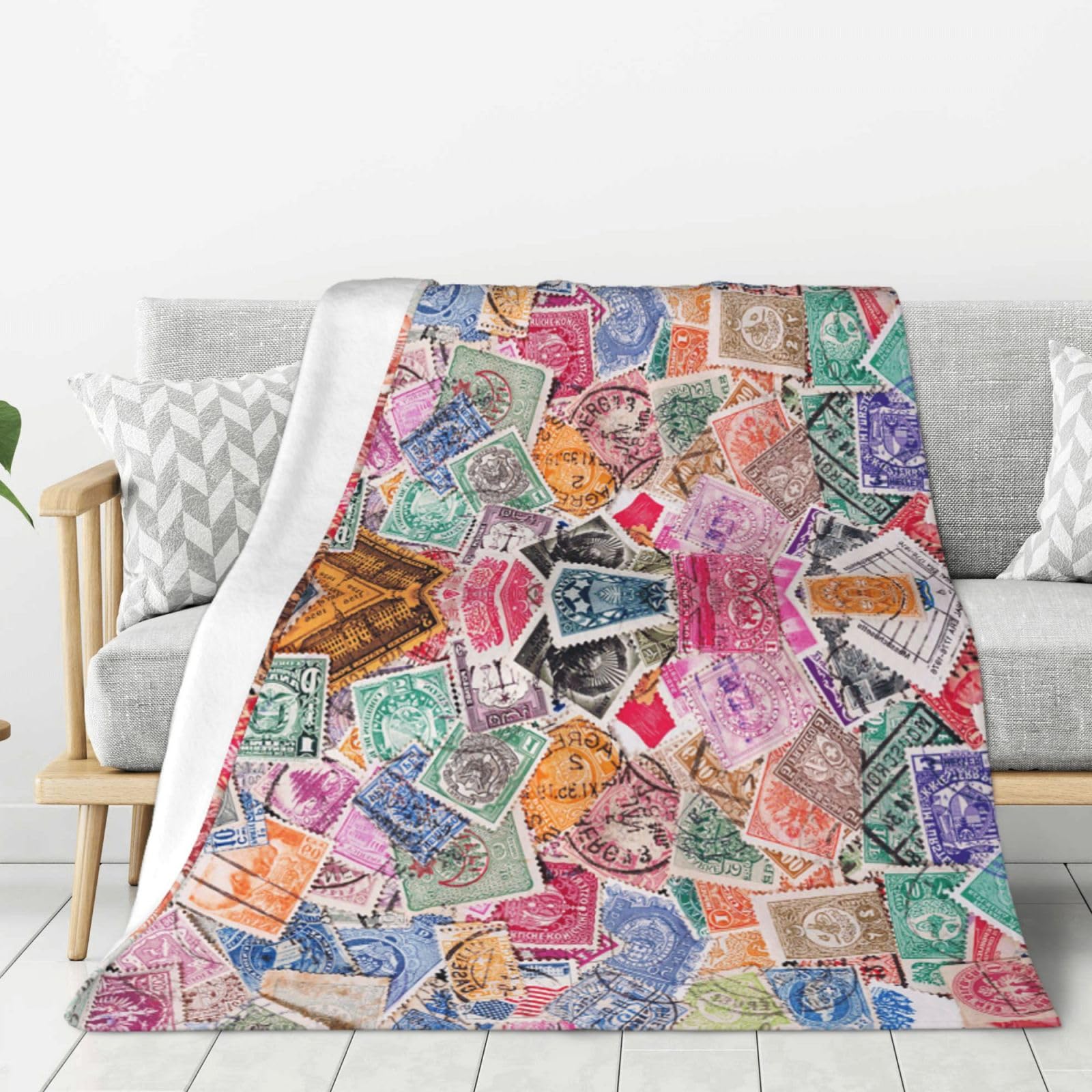 Tcoay As Shown Decorative Blankets Flannel Throw Plush Bed Blanket For Bedding Sofa And Travel,Old Postage Stamps Various Countries