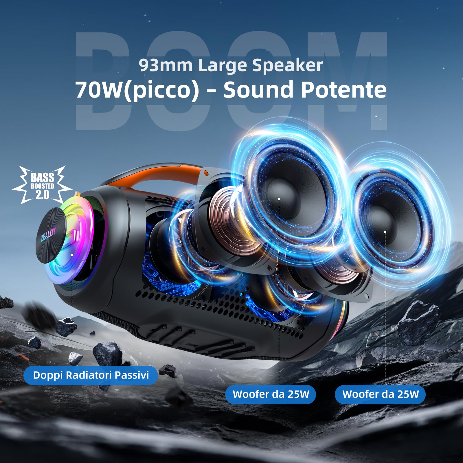 ZEALOT Bluetooth Speaker con LED - Sound Stereofonico - Dettaglio