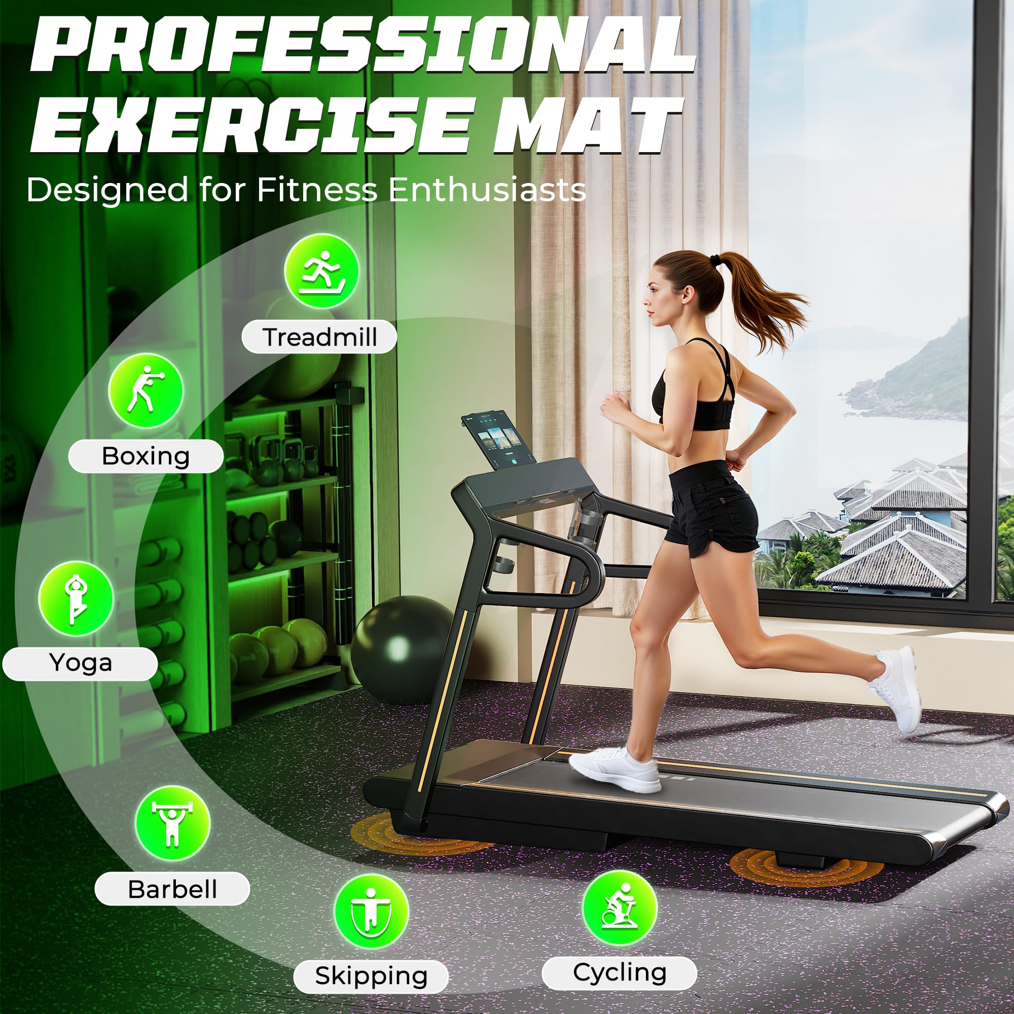 PRAISUN Tapis de gym emboîtable robuste en caoutchouc de 1,4 cm, tapis d'entraînement antidérapant, grand tapis de sol de 61 x 61 cm, protège les sols de l'équipement, 9,8 m², noir/violet
