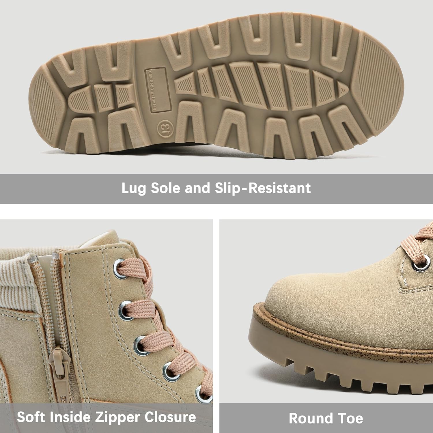 MIXIN Girls Boys Combat Hiking Snow Boots Waterproof Non-Slip Fashion Work Ankle Boots with Lace Up Side Zipper for Little Big Kids