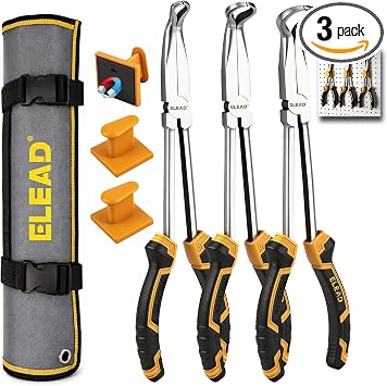 3-Piece 11" Hose Gripper Plier Set, Long Reach Hose Gripping Pliers, 5/16-Inch, 1/2-Inch, 3/4-Inch Diameter, Spark Plug Boot Removal Pliers, Serrated Jaws for Hard to Reach Tight Spaces