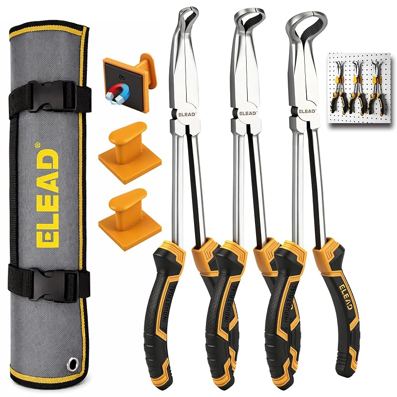 Kit com 3 Alicates de Bico para Abraçadeiras e Mangueiras ELEAD 27,9 cm, Mordentes Serrilhados, 9 mm, 14 mm e 19 mm, Modelo 70172