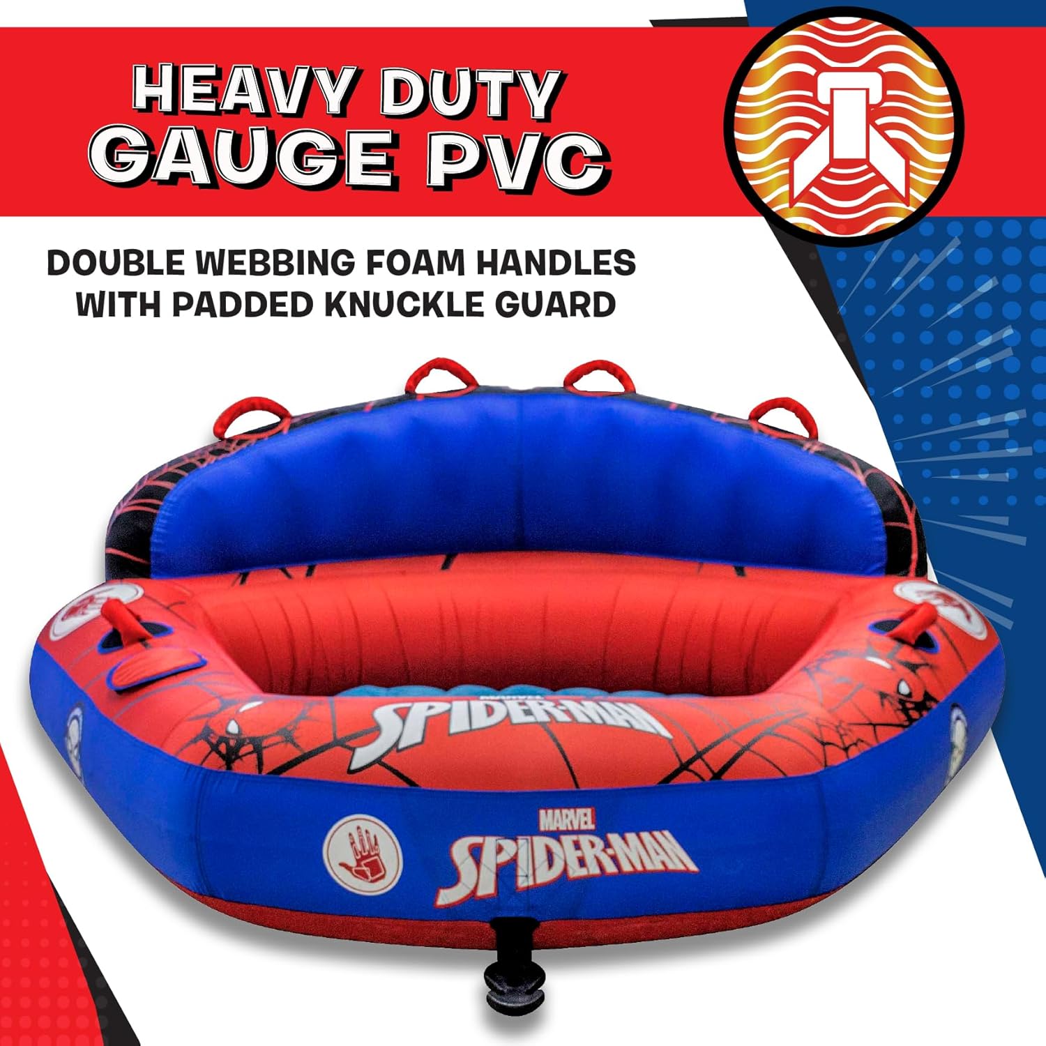 Body Glove Marvel Spiderman 2 Person - Water Skiing Inflatable Towable Deck Tube - Towable Tubes for Boating