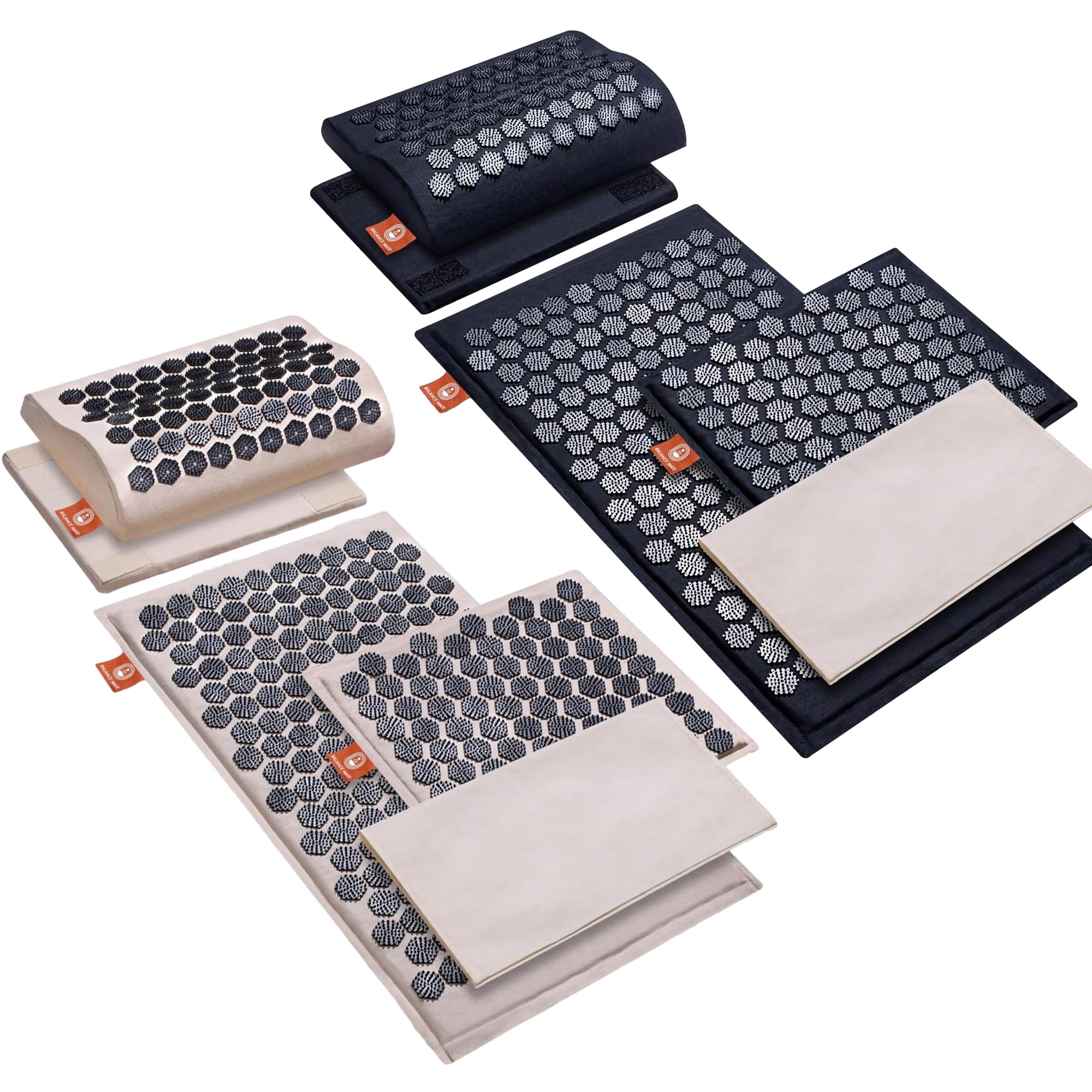 Couples Set – 2 Acupressure Mats & Pillows for Back & Neck Relief (Cream + Black)