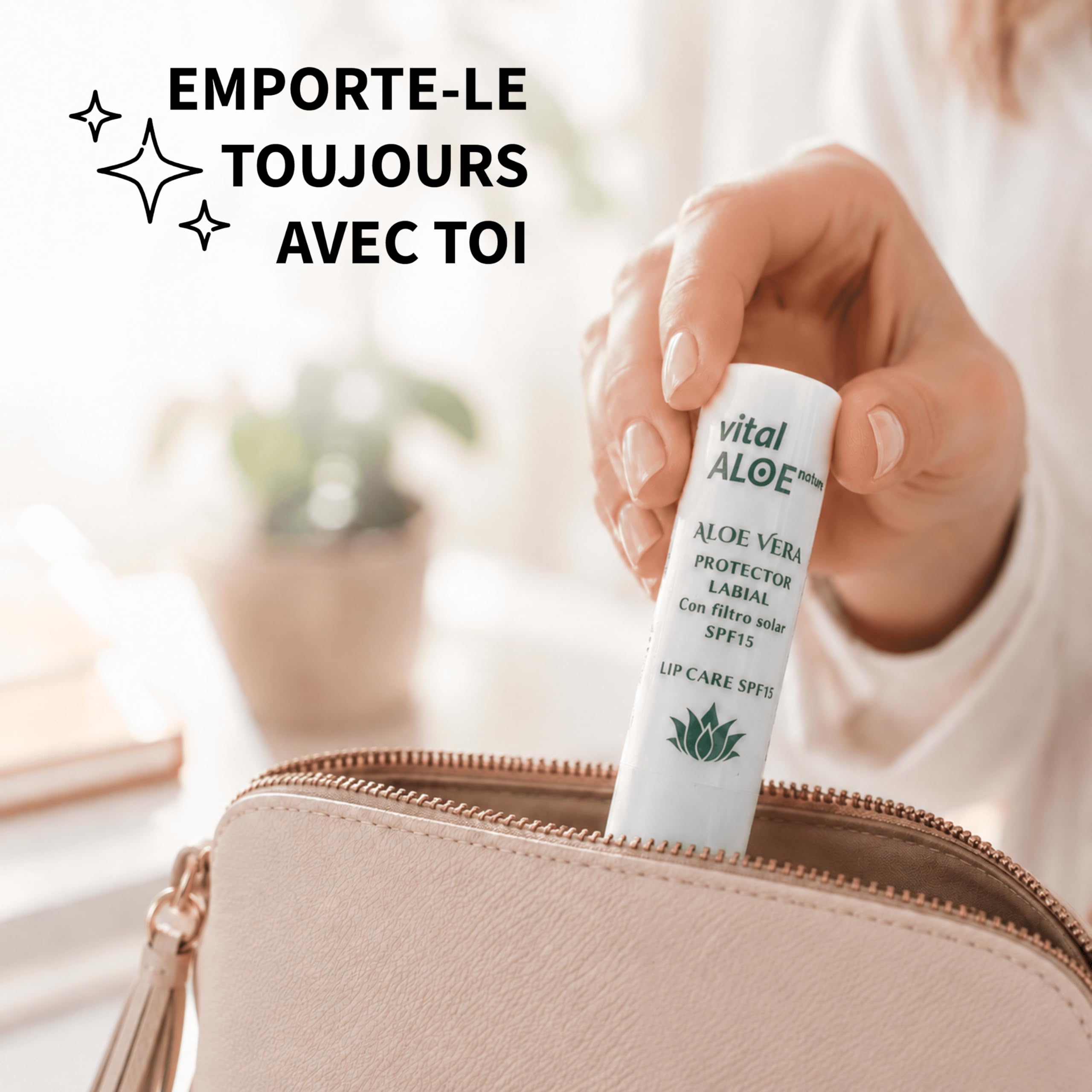 Baume à Lèvres Aloe Vera SPF 15 | 5 unités | Stick Lèvres Hydratant avec Filtre Solaire | Soin Quotidien pour Lèvres Sèches | Texture Douce Non Collante | Idéal Été et Hiver