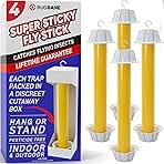 Fly Stick Sticky Fly Traps for Indoors Outdoor 4pk. Non-Toxic Super Sticky Hanging Flies Catcher Paper Tape Strips for Home. Catches All Bugs and gnats. Indoor Outdoor House Flying Insect Trap