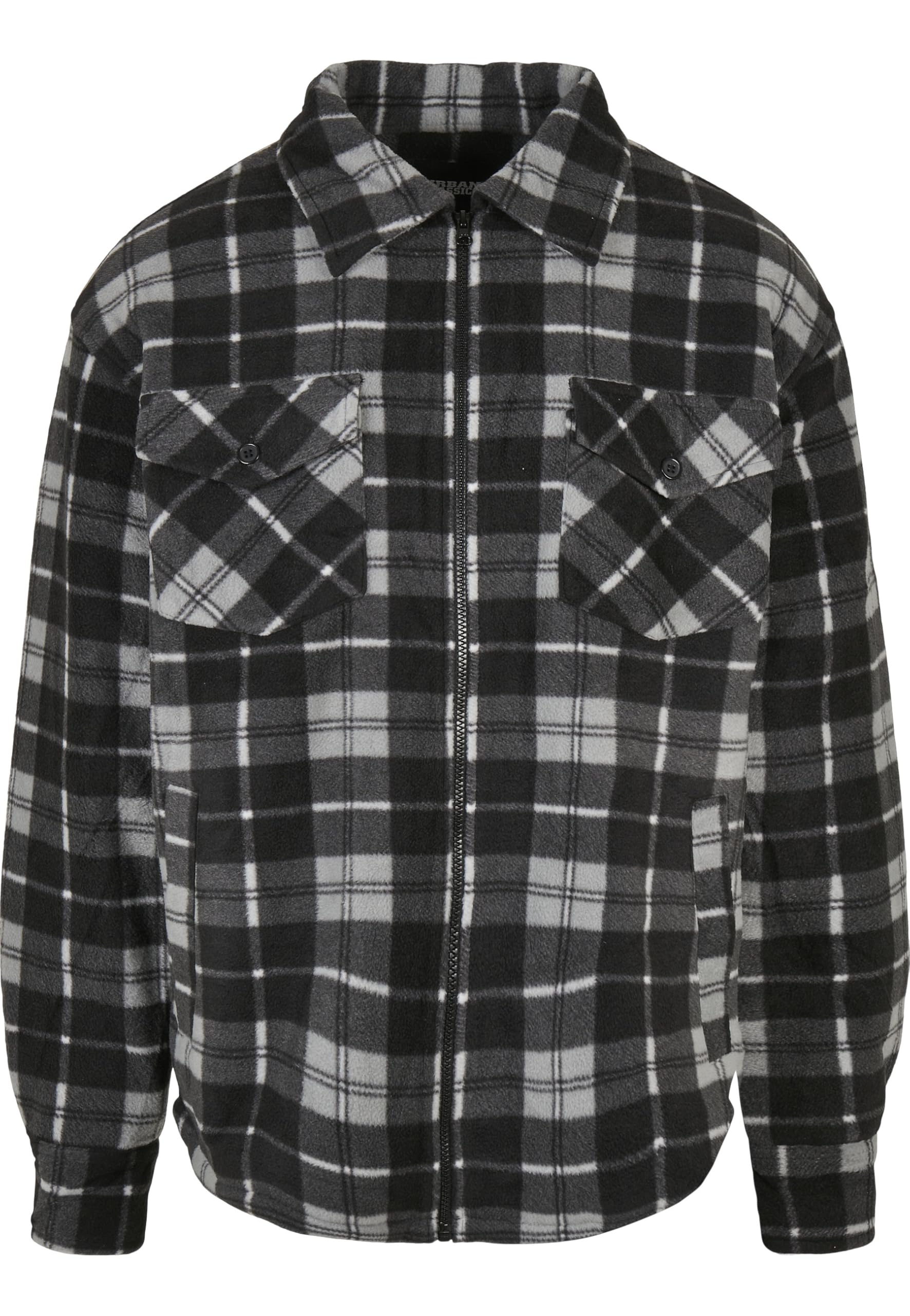 Urban Classics Men's Plaid Teddy Lined Shirt Jacket, Black/White, XL