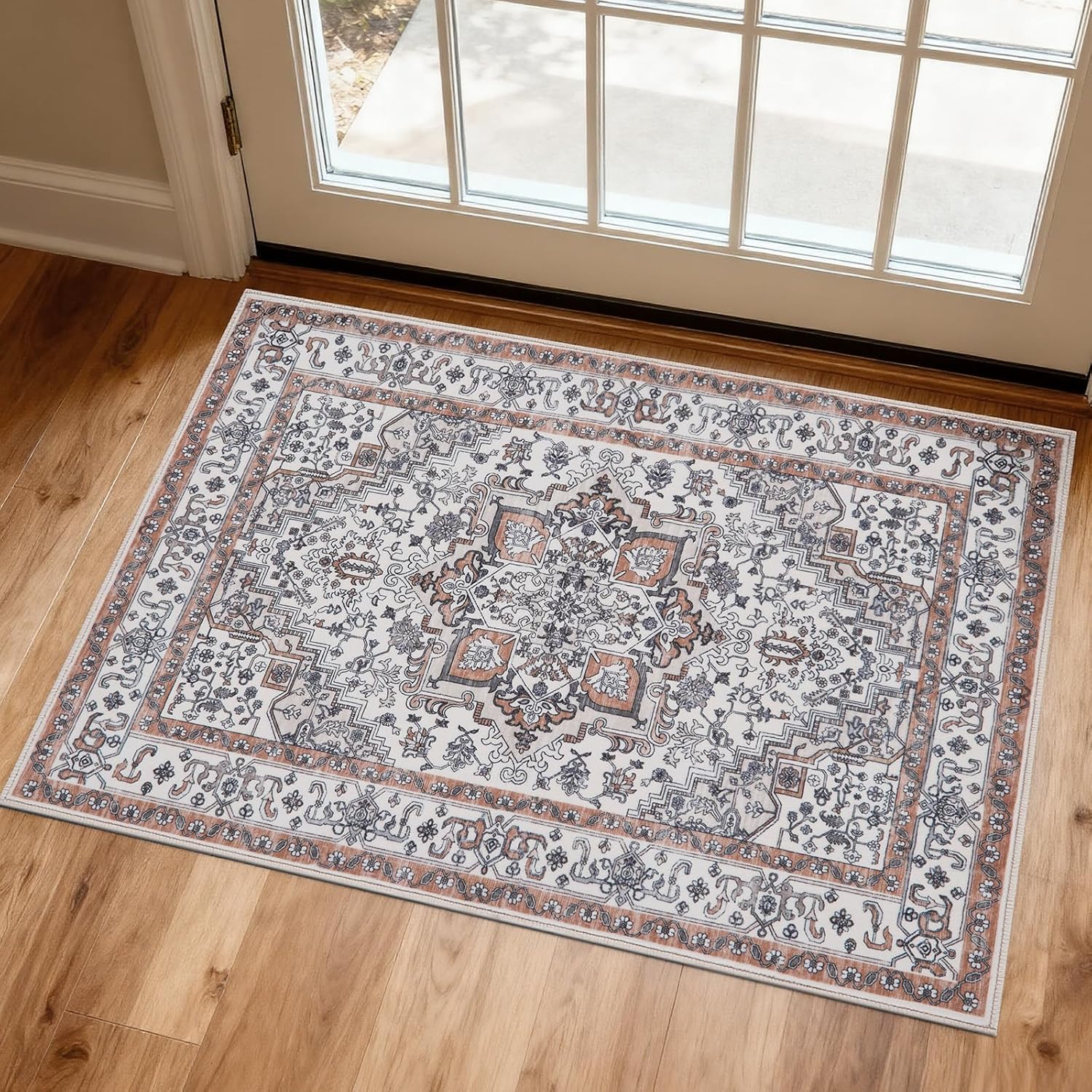 Entryway Rug 2x3 Doormat,Washable Small Area Rug,Boho Vintage Rugs with Non Slip Rubber Backing,Soft Low Pile Rug for Kitchen,Front Door Indoor Entrance, Kids Room