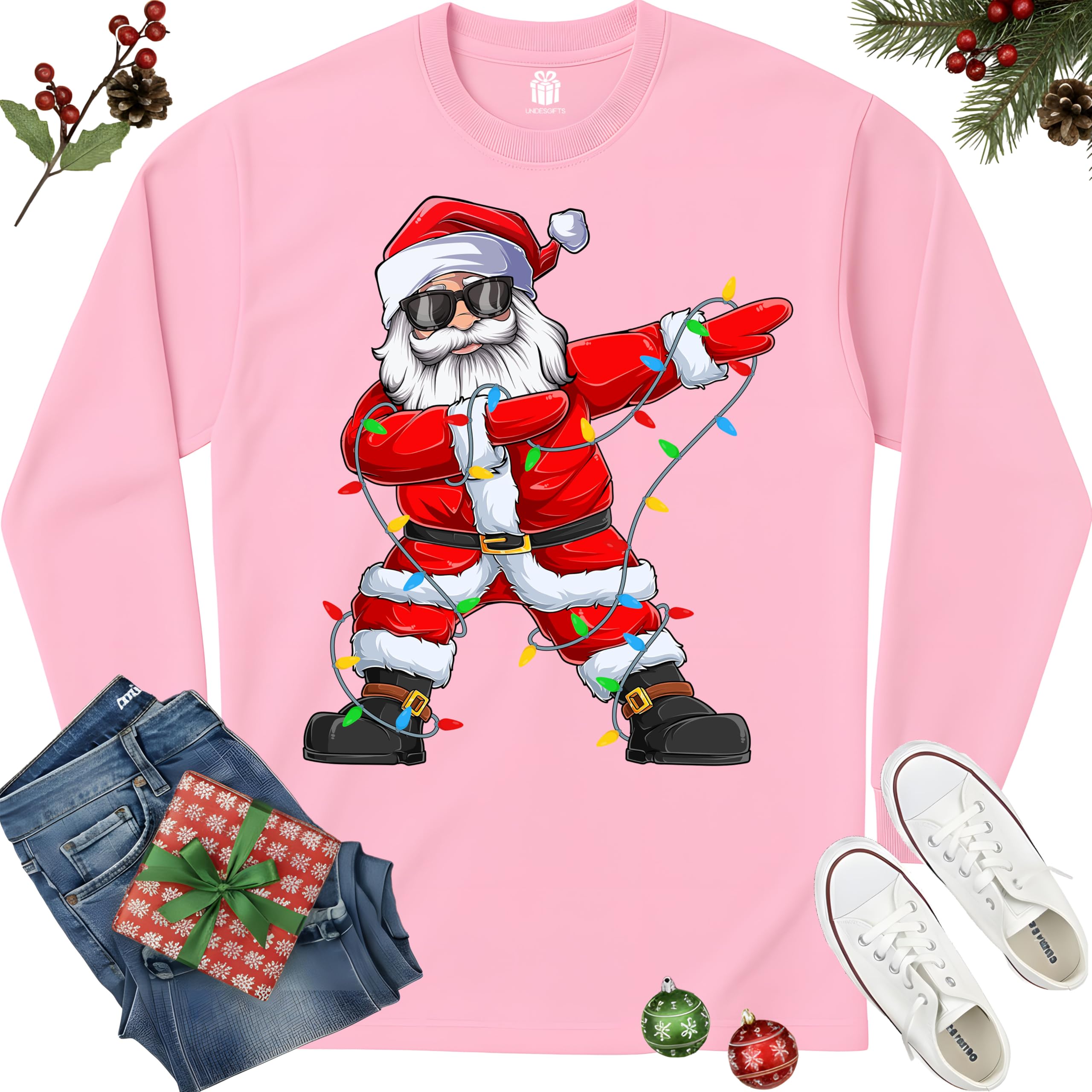 Dabbing Santa Christmas Red Lights T-Shirt for Men, Boys, Girls and Kids, Funny Dad Boyfriend Son