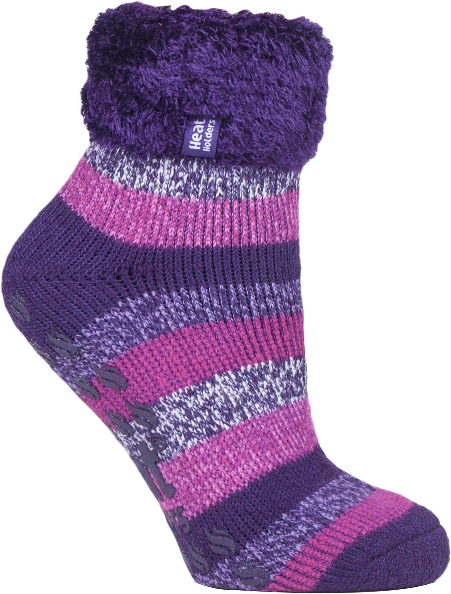 Ladies Lounge Feather Turn Over Cuff Socks with Grips Pack of 1