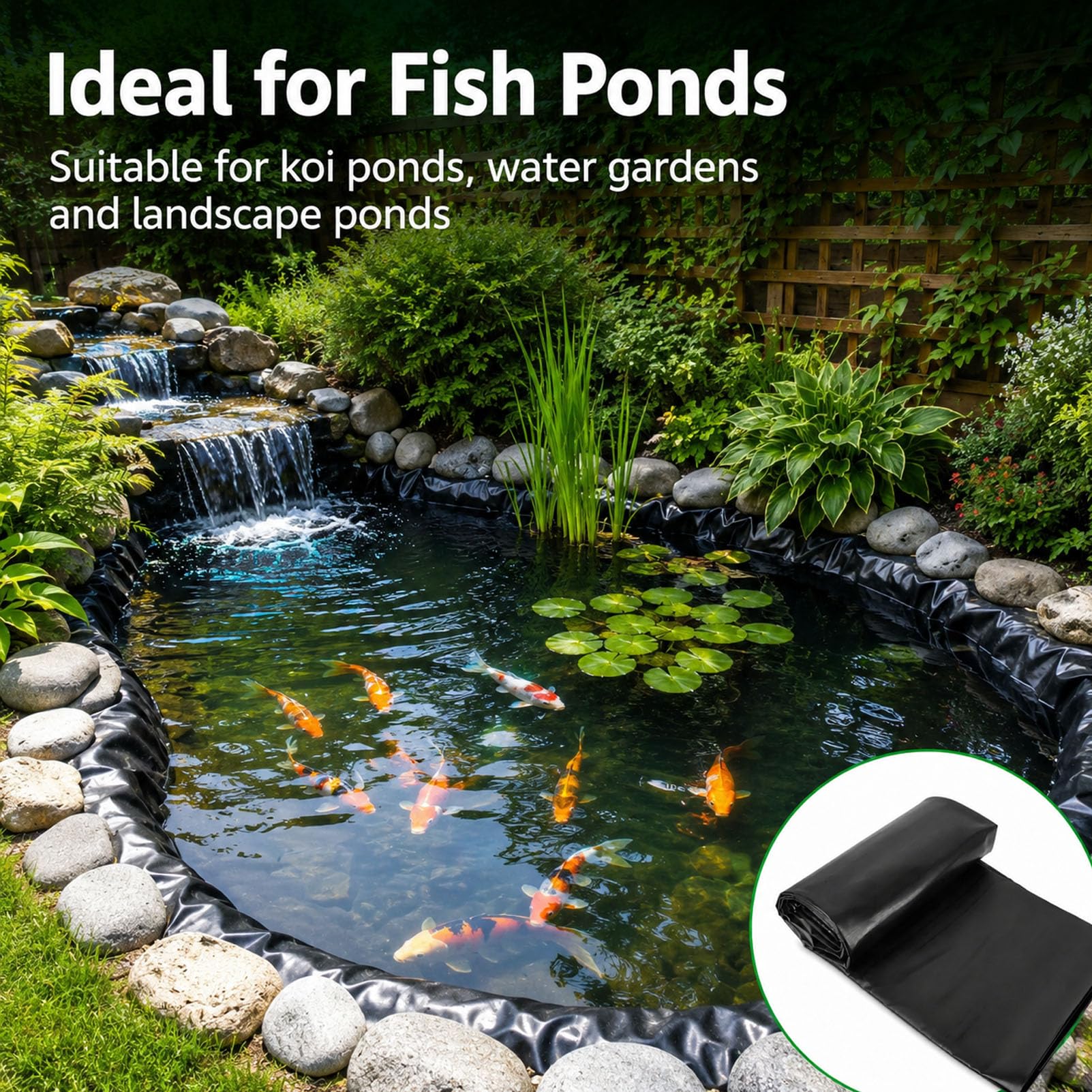 Feutre de Bassin pour Poissons Extra épais 4x4/6m pour l'extérieur, pour bassins à carpes Koi, Cascades, fontaines de Jardin Black,4X6m
