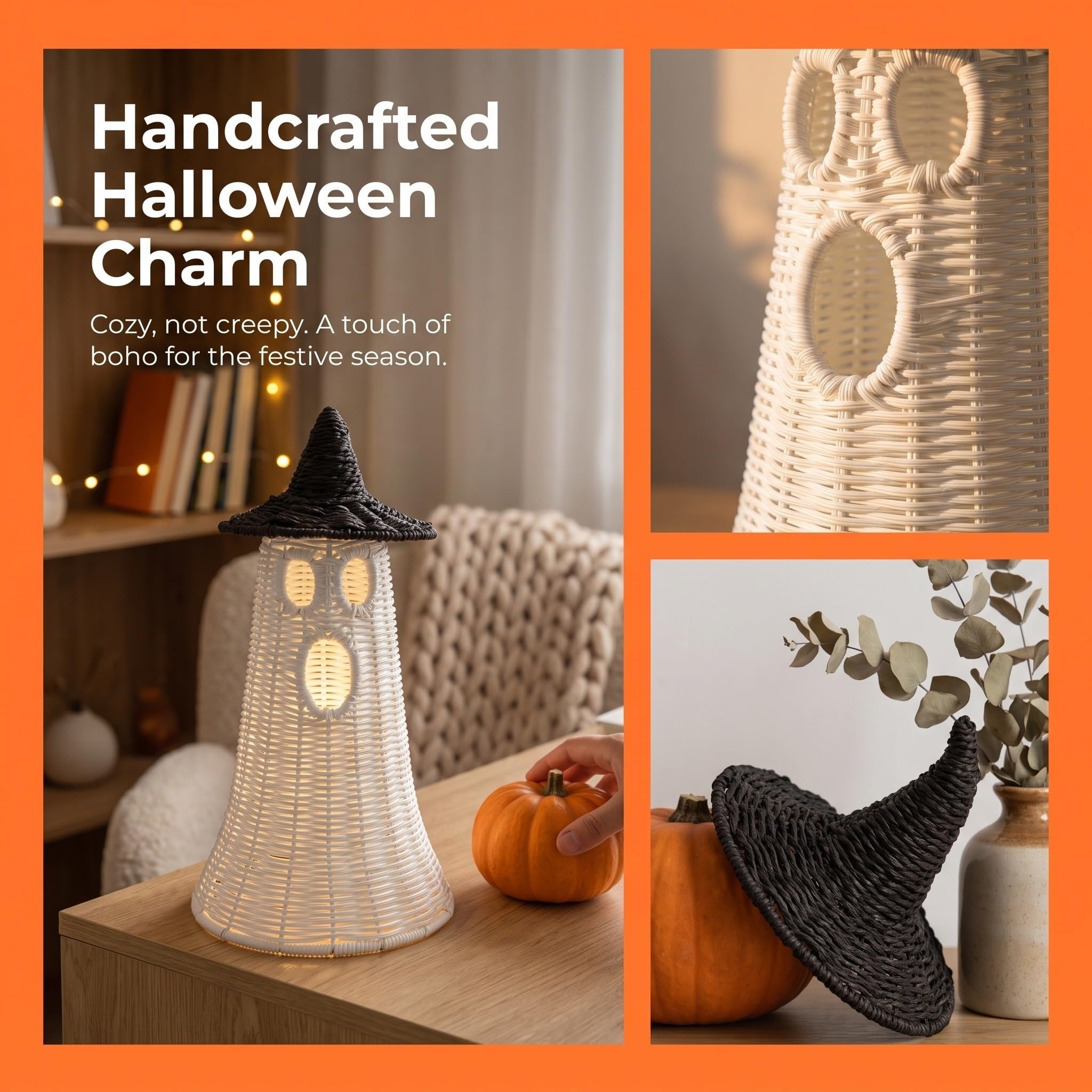 Angoily Adorno Fantasma de Paja Tejido, Figura de Halloween para Mesa y