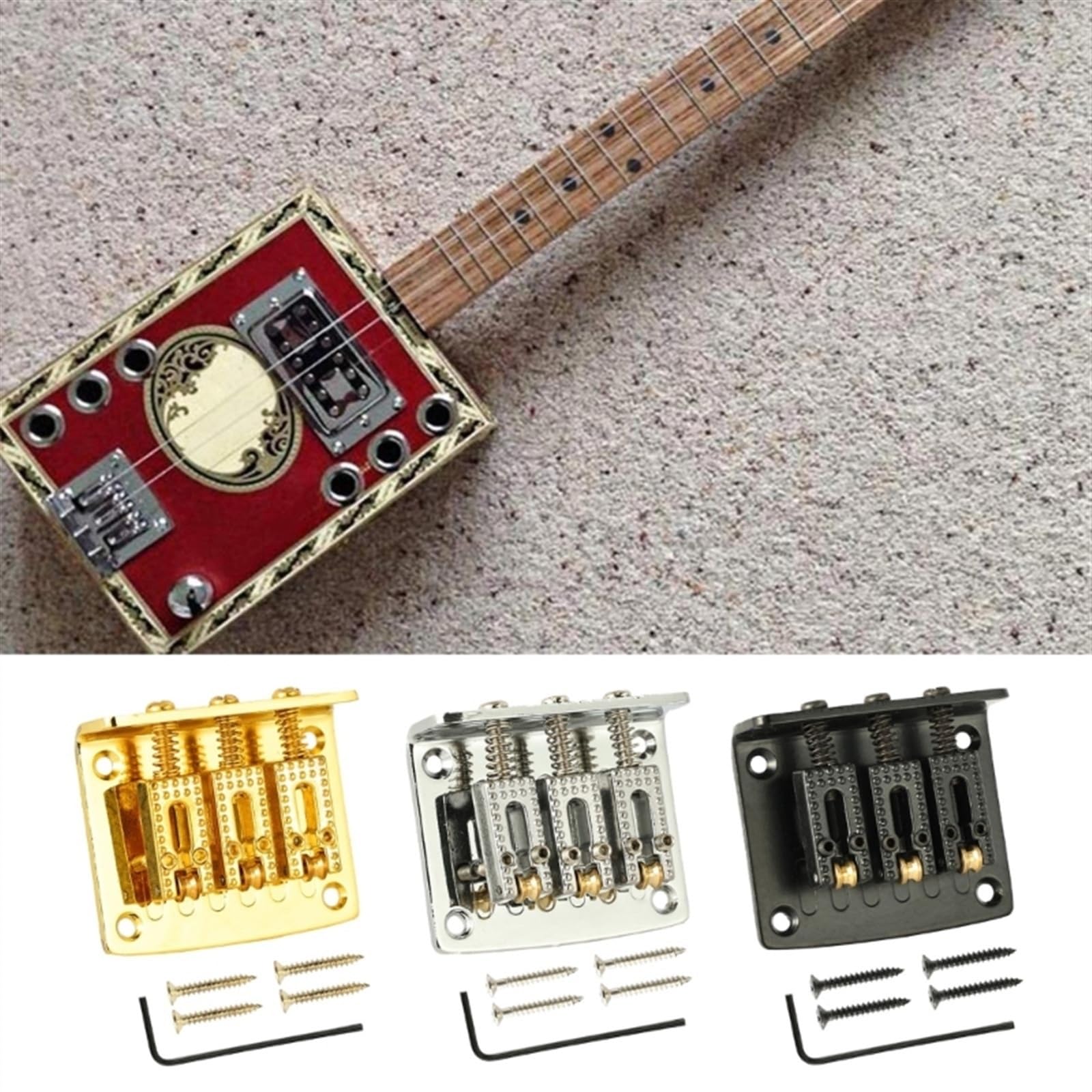 Juego De Puente Para Guitarra Eléctrica Puente De Sillín Rígido Fijo De 3 Cuerdas, Sillín De Puente De Cola Dura Para Guitarra (Color : Silver)