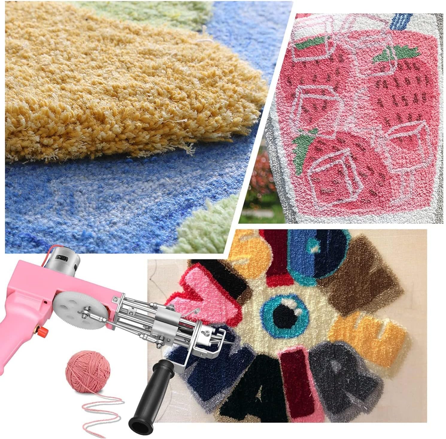Tufting Gun 2 in 1 Cut Pile Loop Pile Rug Gun Machine Starter Kit Rug Tufting Kit Electric Tufting Gun Carpet Weaving Flocking Machine Includes 12-Pack Yarn Rolls/2