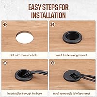 Vista 5 de SATINIOR Paquete de 10 fundas de plástico con ojales de escritorio para organizar cables y cables, tapas organizadoras de cables de escritorio