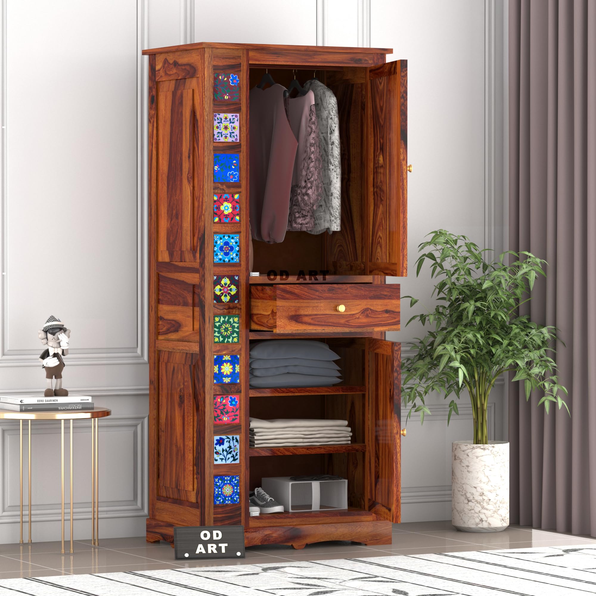Sheesham Wood Wardrobe for Bedroom – Already Assembled Solid Wood Almirah with Doors & Storage Shelves | Wooden Cupboard for Clothes, Multi-Utility Wardrobe Furniture for Home | Honey Finish-image-19