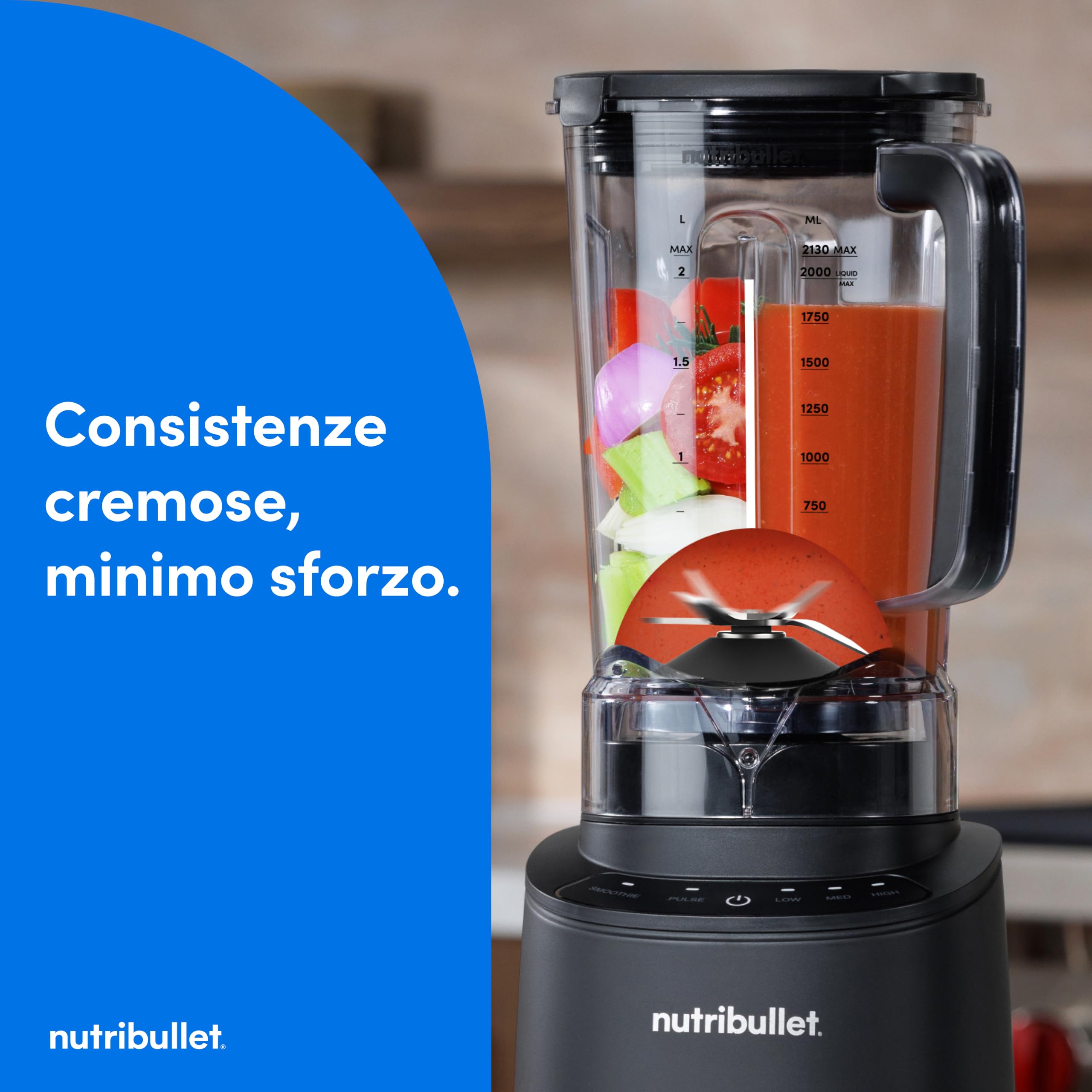 nutribullet Power Core™ Blender – Frullatore con Caraffa XL 2,1L, Blender per Smoothie e Ghiaccio Tritato, 3 Velocità + Pulse, Programma Smoothie Automatico, Mixer Cucina, 1200W, Nero (NBF430MB)