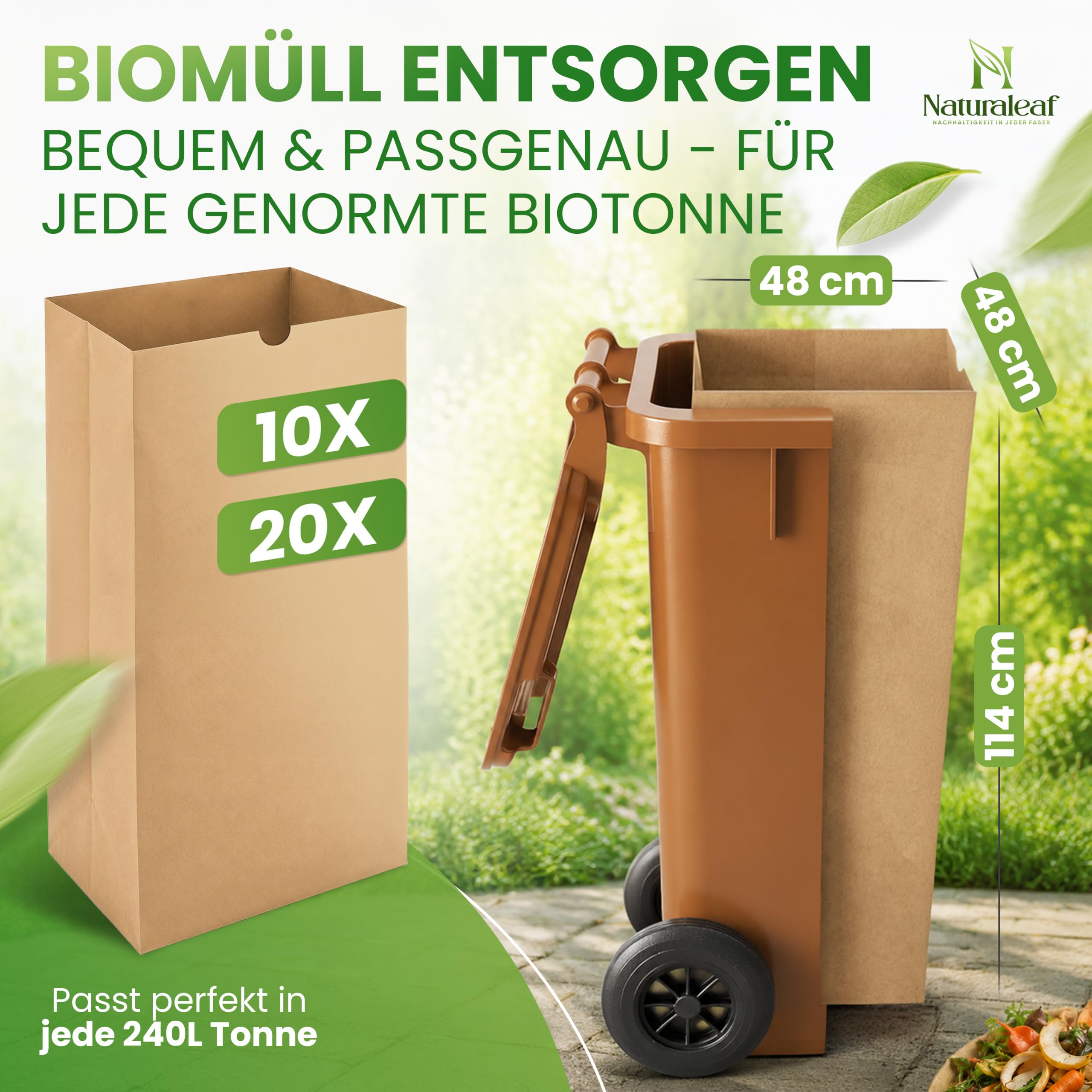 Biomüllsäcke 240L | 10 Stück | Biotonnenmüllsäcke mit optimaler Stärke & Haltbarkeit | Unsere nachhaltige Entsorgungslösung hält deine Biomülltonne madenfrei und sauber