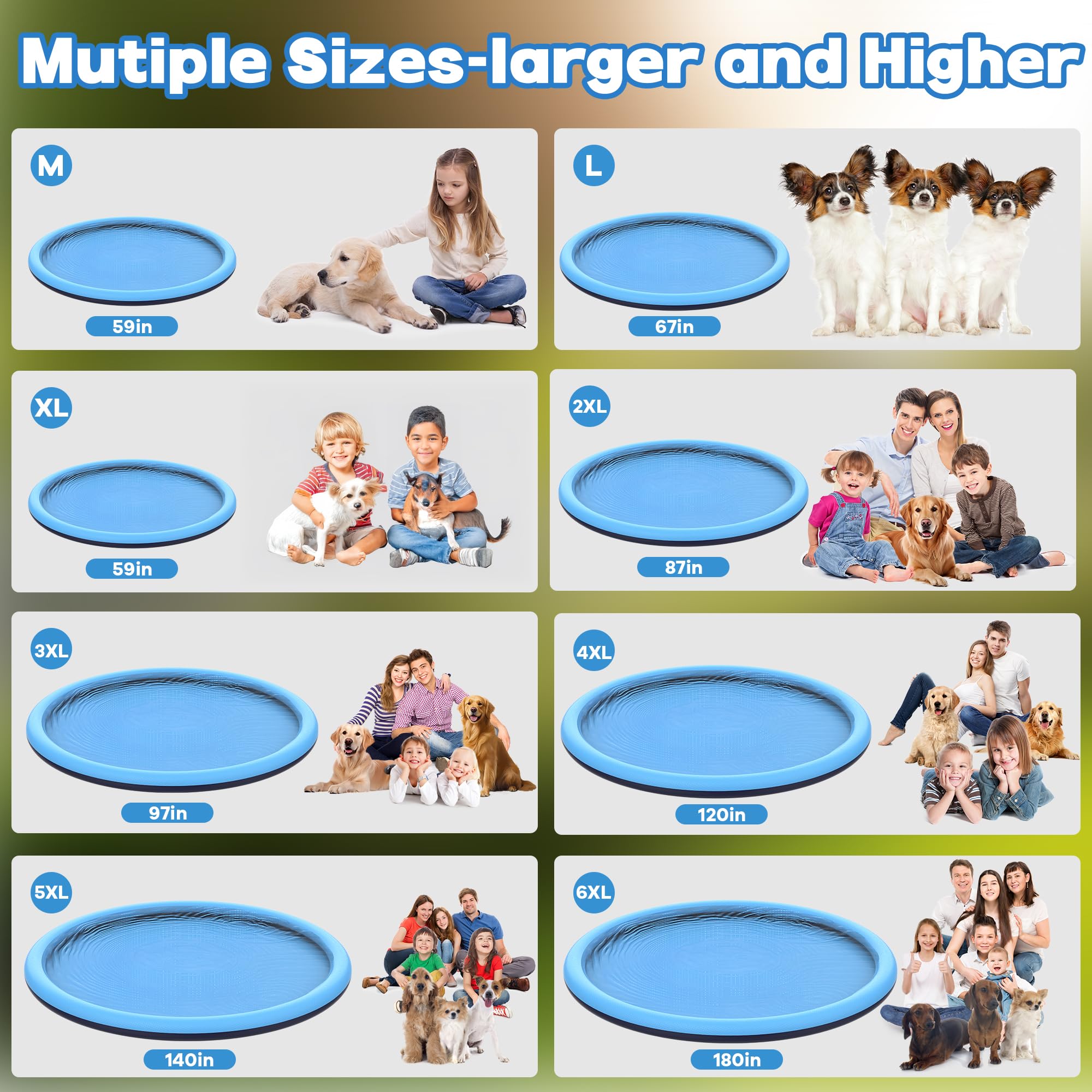 CACSPS Tapis Anti-éclaboussures antidérapant de 300 cm pour Enfants et Chiens, arroseur épais, Jouets Aquatiques d'été en Plein air, pataugeoire Extra Large pour Enfants