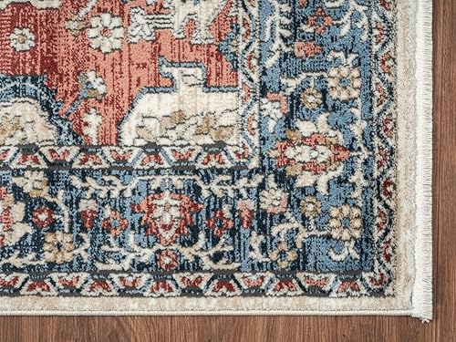 Miniatura 4 de Abani Savoy Collection - Alfombra de área, diseño vintage rojo y crema, 4 x 6 pies, fácil de limpiar, duradera para niños y mascotas, no desprende