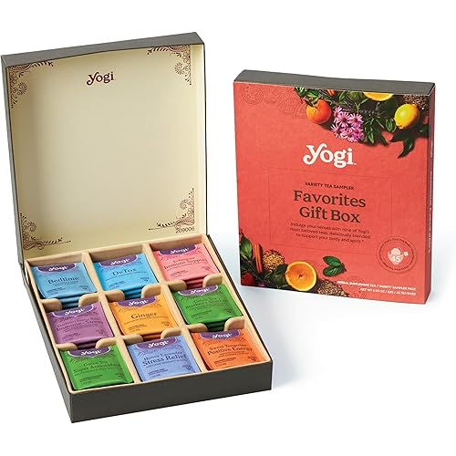 Yogi Organic Tea Sampler Gift Box (45 Tea Bags) Assorted Delicious Wellness Blends - 9 Favorite Herbal, Green & Black Varieties | Gift Box, 9 Favorite, Assorted, Delicious, Wellness Teas