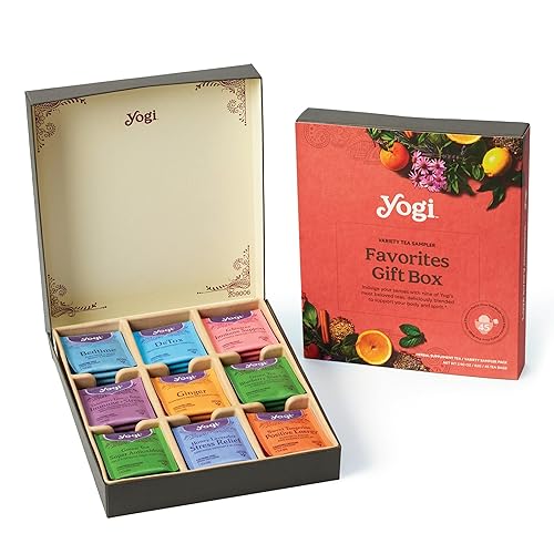 Yogi Caja de regalo de muestra de té orgánico (45 bolsas de té), surtido de deliciosas mezclas de bienestar, 9 variedades favoritas de hierbas,