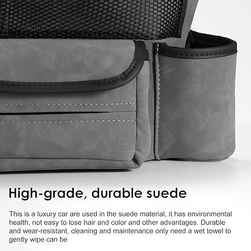 Miniatura 5 de Organizador de asiento de automóvil de cuero para bolsobolso, cabe entre asientos delanteros, sostiene cartera, teléfono y artículos esenciales. Gris